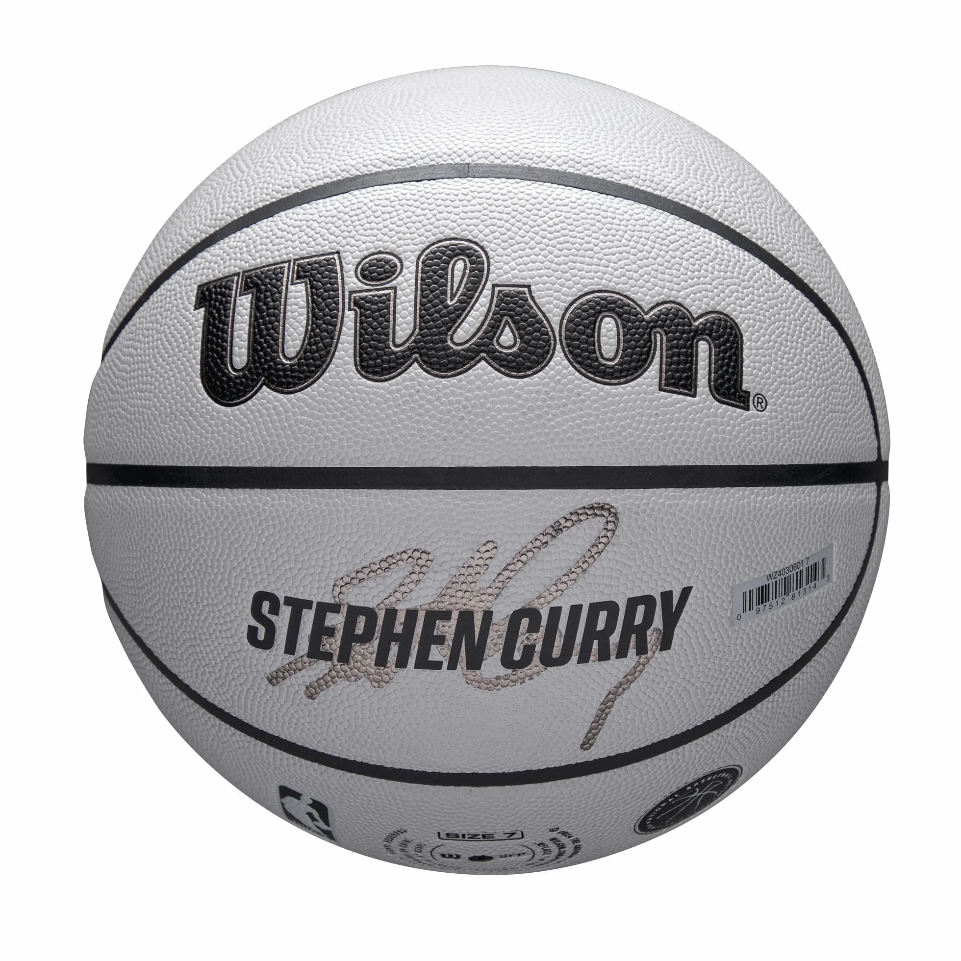 Wilson Pallone da Basket NBA Player Icon UV, Design di Stephen Curry, Con Schermatura Uv e Texture Pure Feel, Rivestimento Con Presa Sicura e Rimbalzo Affidabile, Colore: Grigio, Taglia: 7