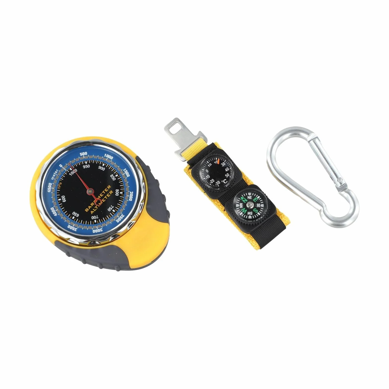 Altimetro 4 in 1 da esterno con barometro, termometro, bussola, portatile per misurazione meteo e altitudine, giallo