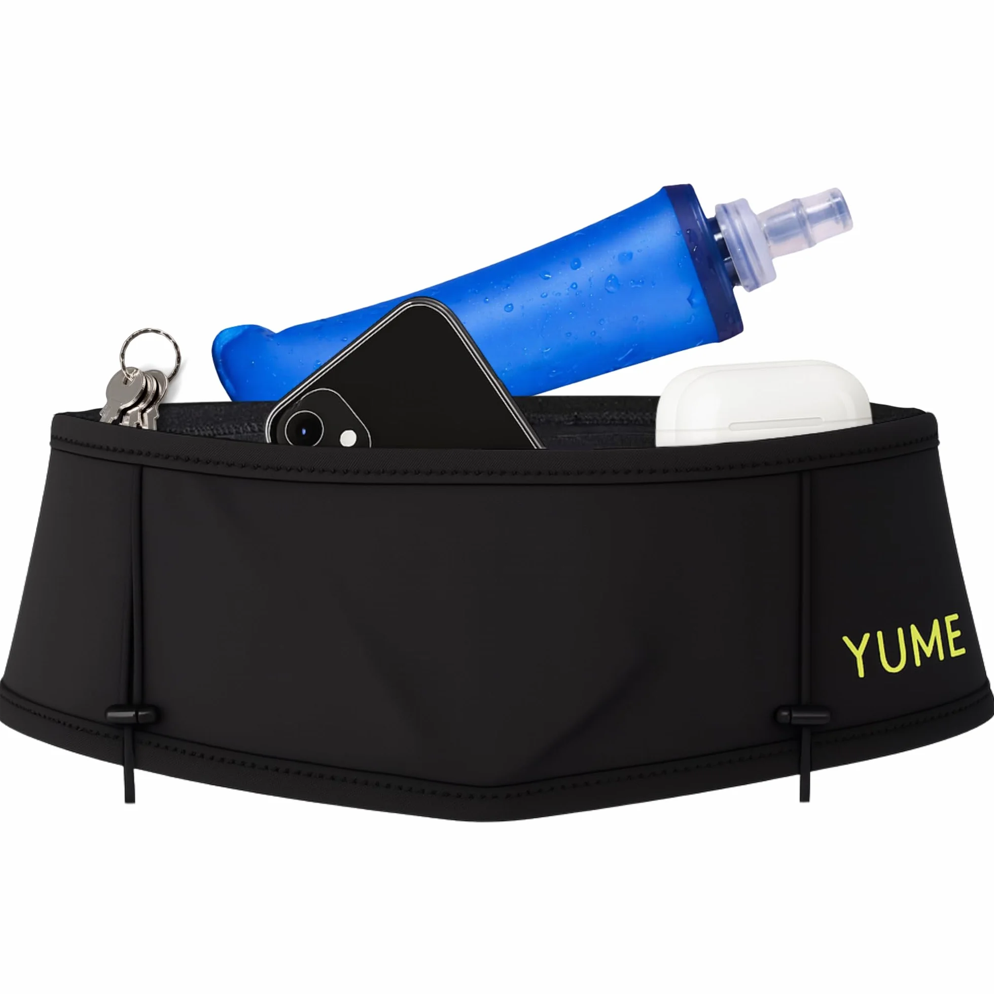 YUME Marsupio Running con 3 tasche + portaborraccia - Marsupio corsa per uomo e donna (NEGRO, M)
