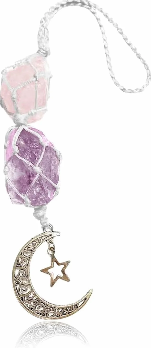 JNNJ Ornamento Cristallo per Auto, Ciondolo per Specchietti Retrovisori, Accessori in Pietra (Rosa/Viola)