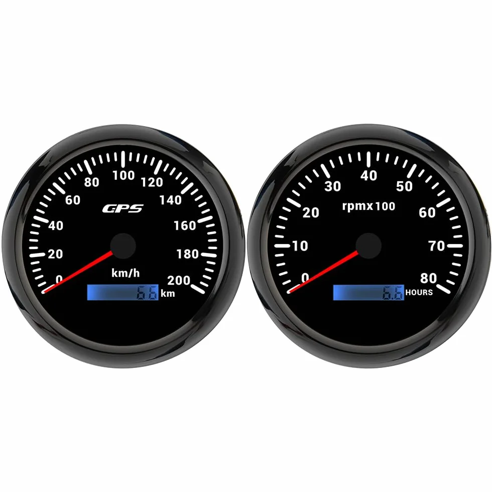 ELING Tachimetro GPS da 110 mm 0-200 km/h con chilometraggio totale con contagiri 0-8000 giri/min con retroilluminazione a 7 colori 12 V 24 Volt
