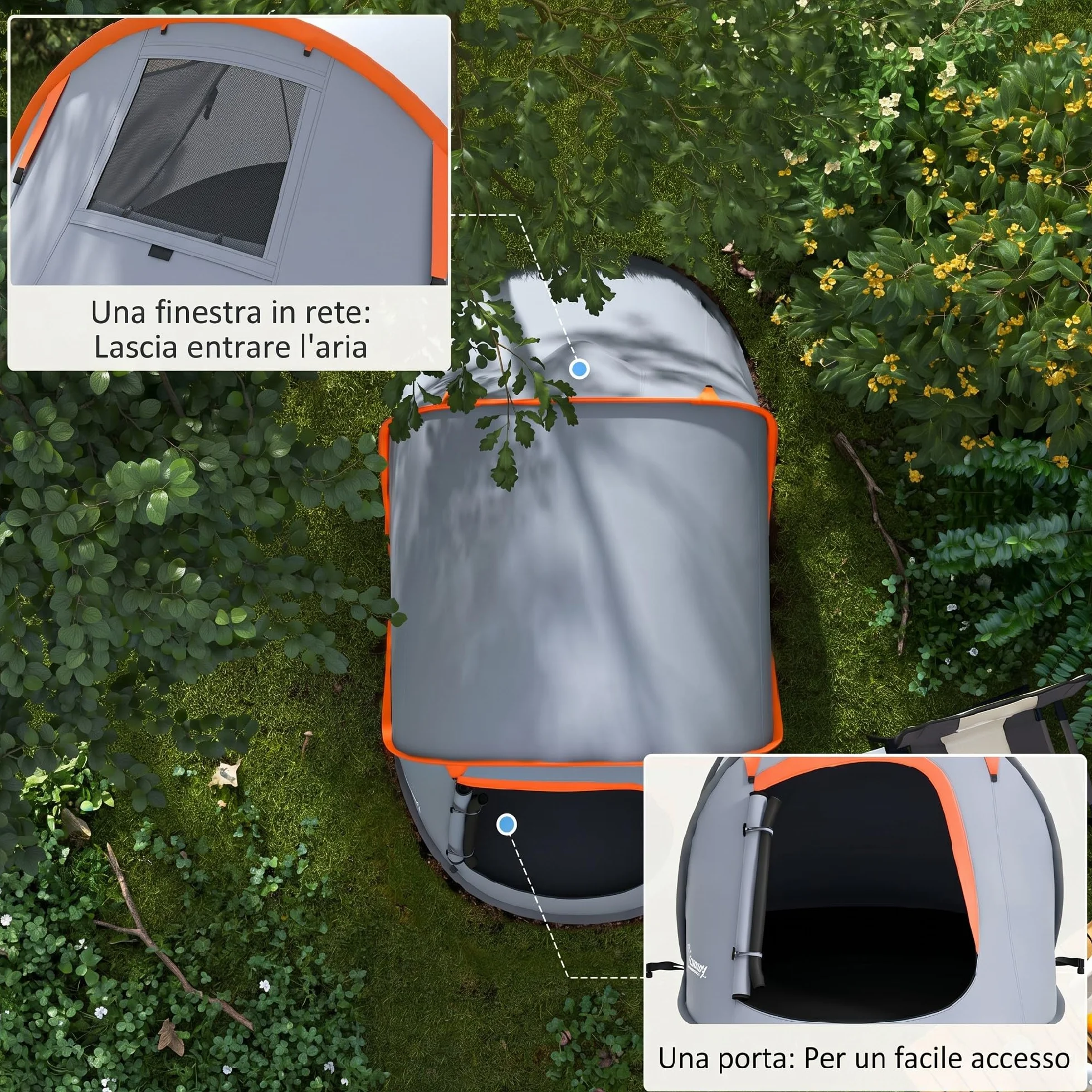 Outsunny Tenda da Campeggio Impermeabile 2-3 Posti Pop Up 245x148x105 cm