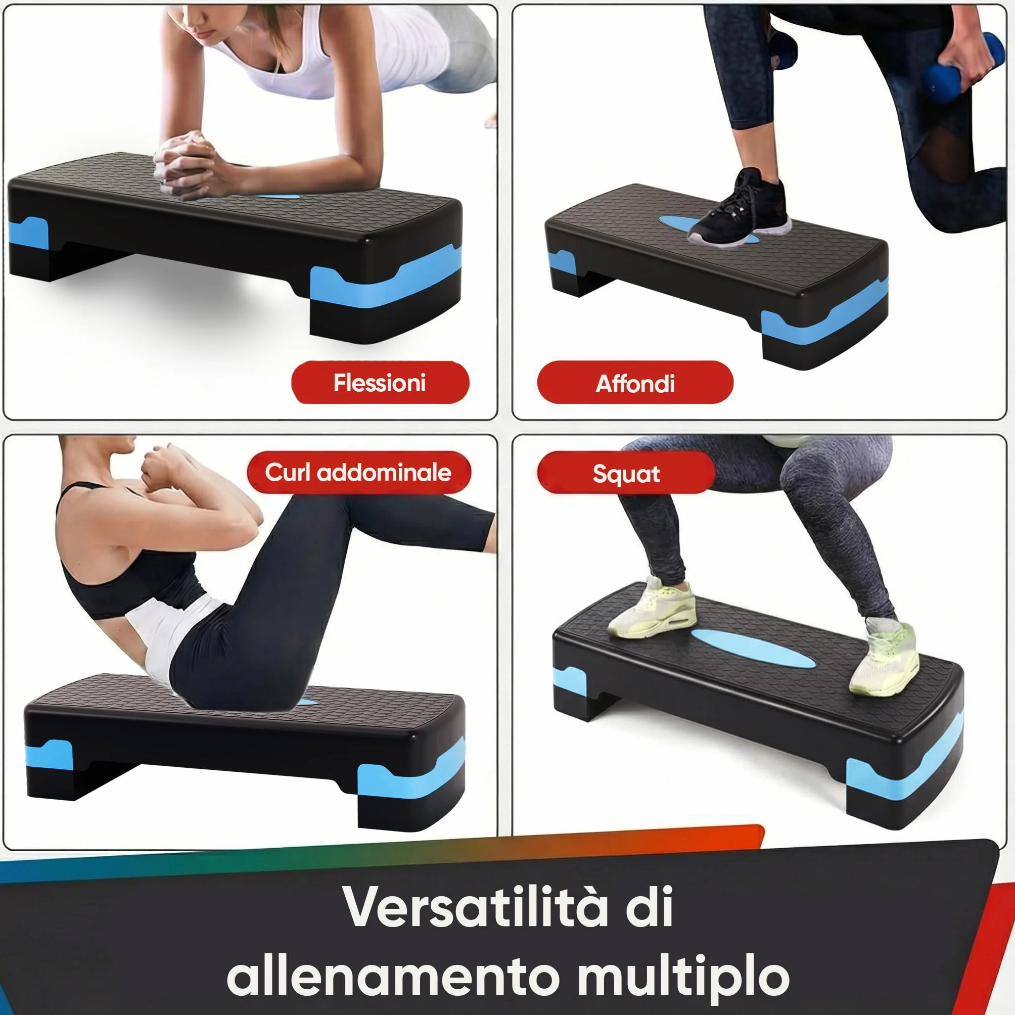 Ultrasport Step Fitness Aerobica Stepper Casa Antiscivolo Regolabile 2 Altezze Stepboard 68x28 cm Blu