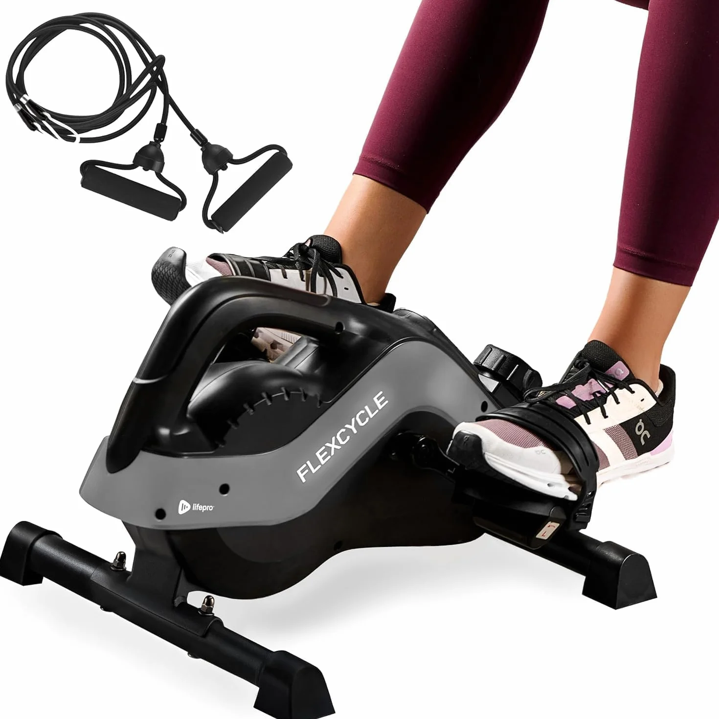 Lifepro Pedaliera 3 in 1 da Sotto Scrivania con Fasce di Resistenza – Allenatore per Braccia, Piedi e Gambe da Seduti per Anziani – Mini Cyclette Pedaliera da Sotto Scrivania