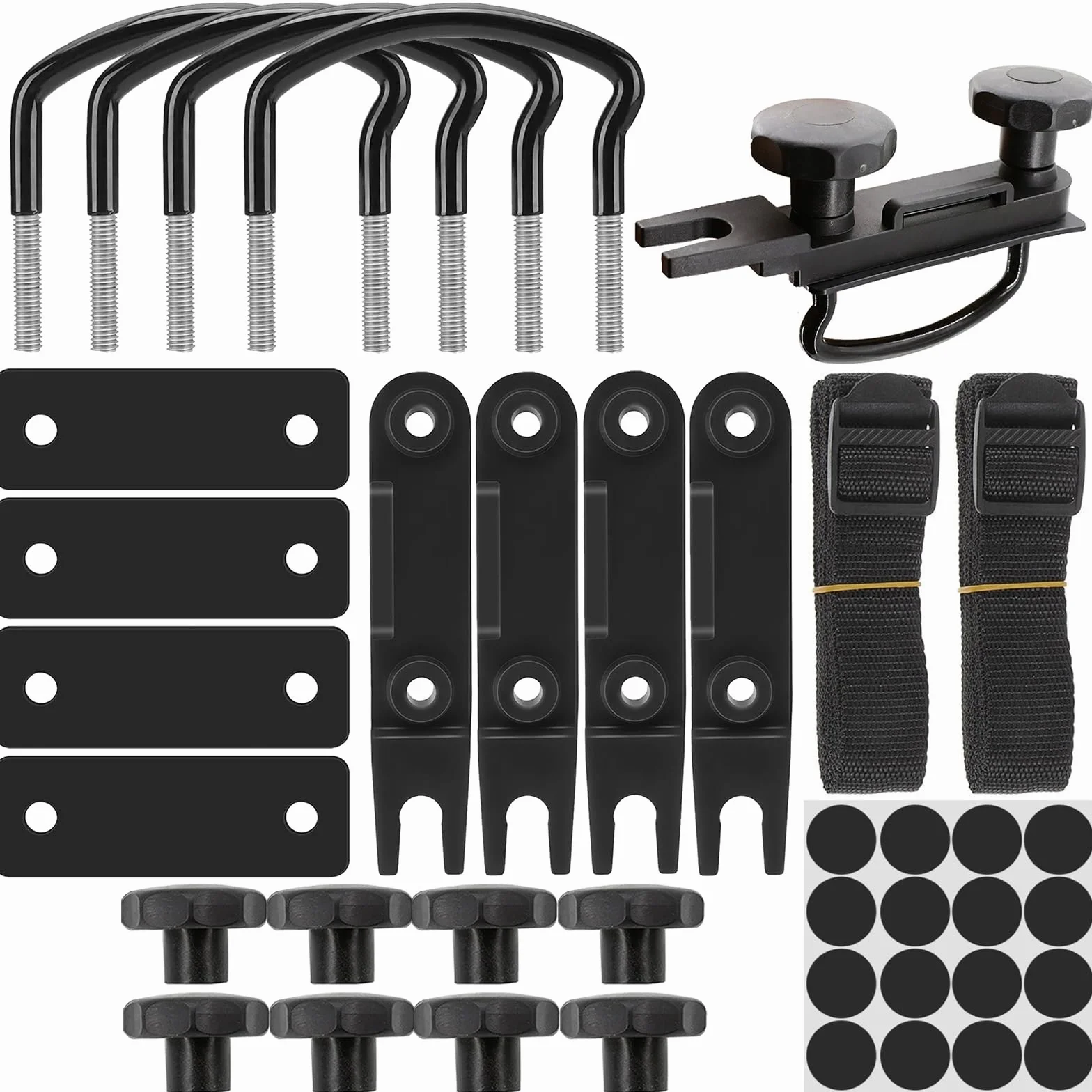 4 Pezzi Fissaggio Per Box Da Tetto, Universale Kit Di Montaggio Per Box Da Tetto, Morsetti A U Per Box Tetto, Larghezza Interna Di 85mm, Con 8 Dadi Di Bloccaggio Per Impieghi Gravosi E 2 Bende