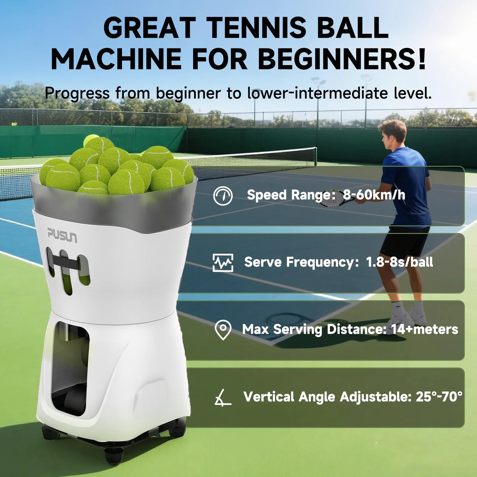 Macchina per palline da tennis PUSUN PT-Mini Pro con telecomando Smart App Control