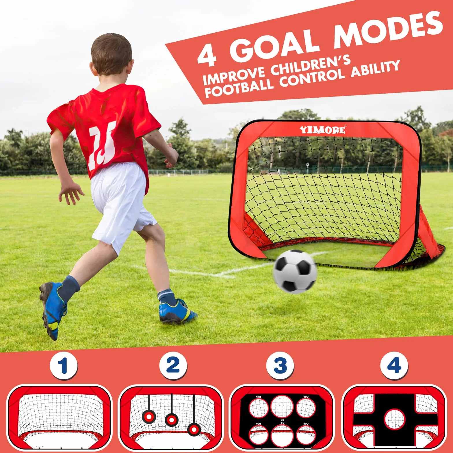 YIMORE Porta da Calcio per Bambini, 120x80x80cm, Pieghevole Pop-up, per Interni ed Esterni