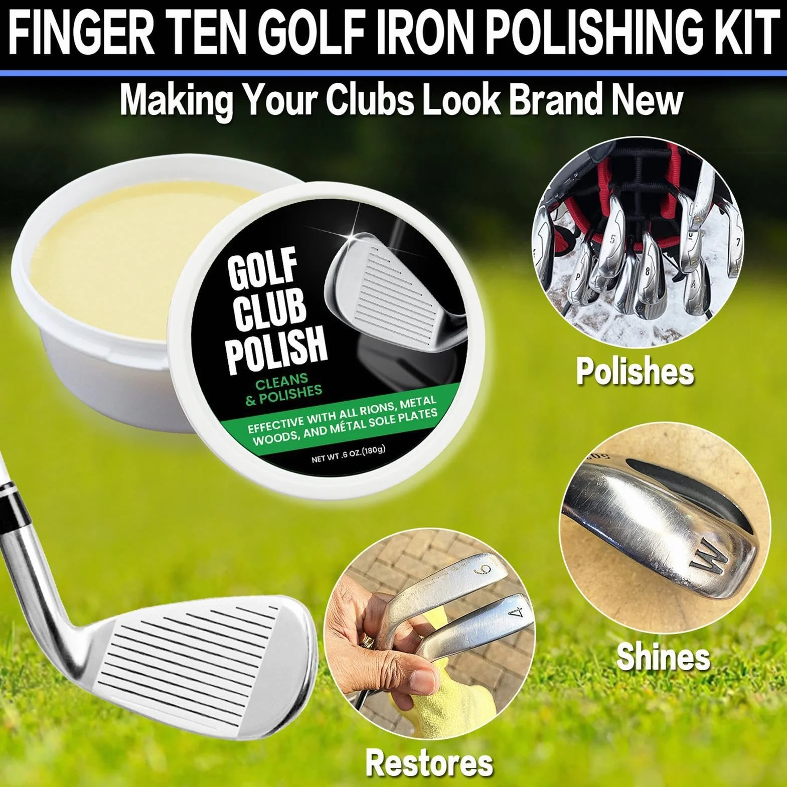 Pasta lucidante per mazze da golf, rimozione graffi inodore, kit per ferri da golf
