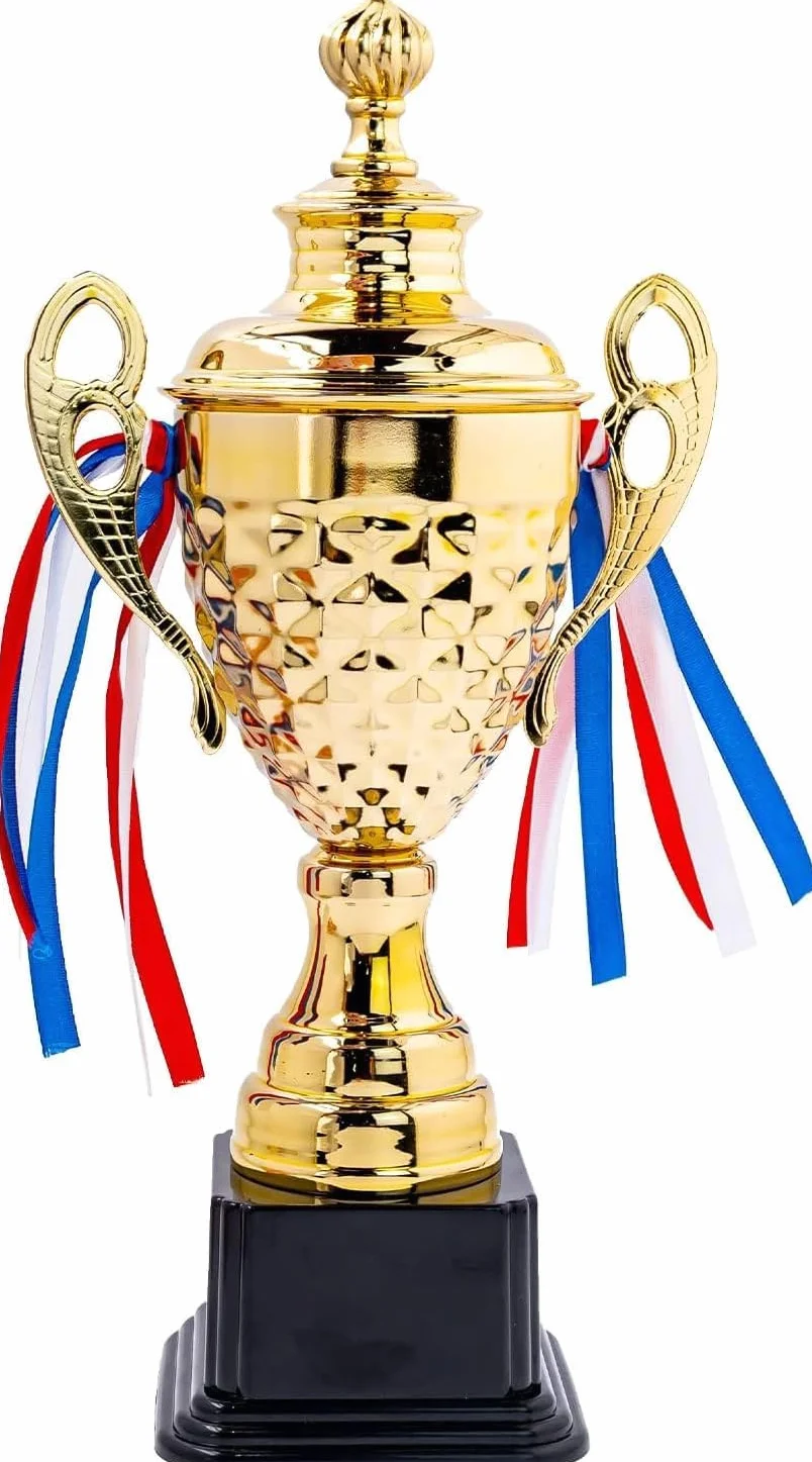 Malloom Coppa d'oro grande con coperchio 35 cm, trofeo vincitore per sport, tornei