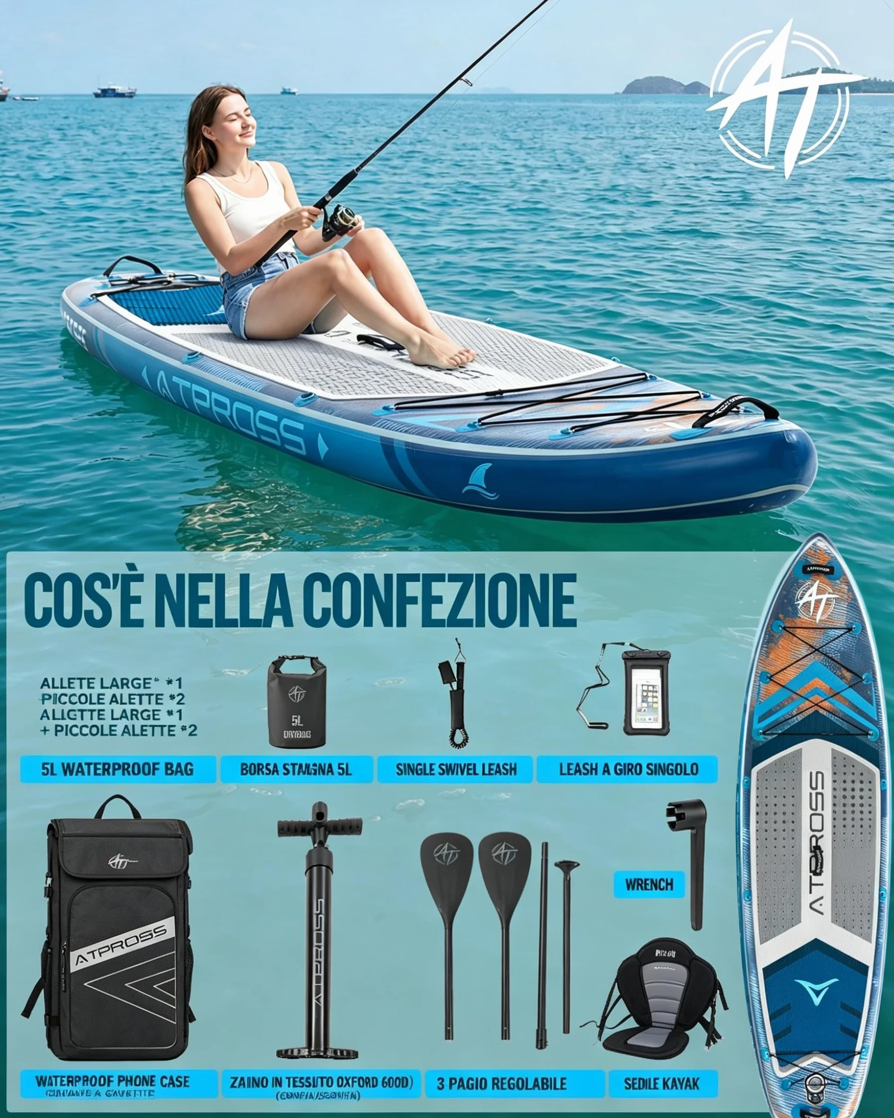 Tavola SUP Gonfiabile 320x84cm Stand Up Paddle Extra Largo per 2 Persone Portata 200kg con Sedile Kayak