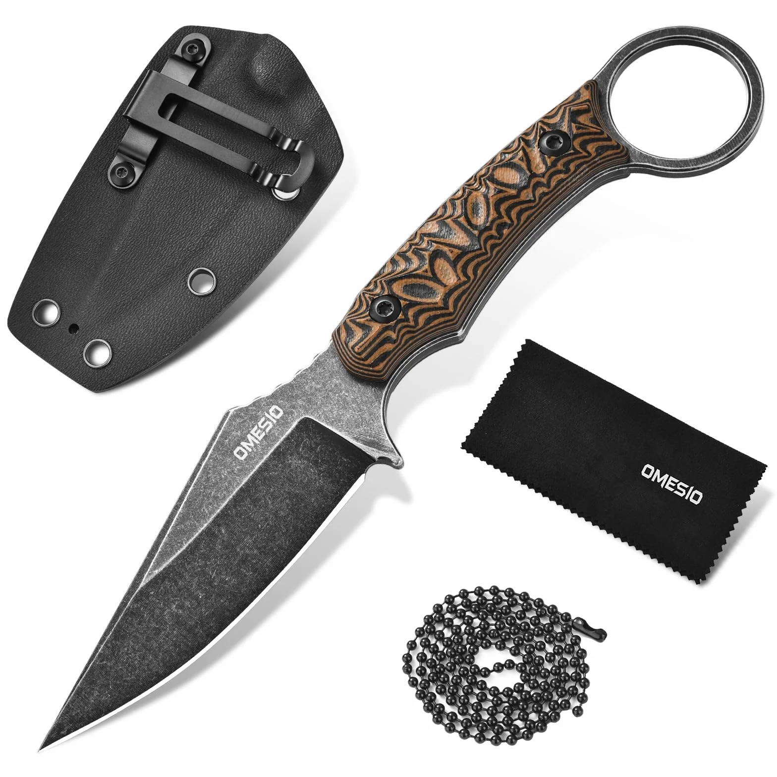 Omesio Coltello Da Collo Fodero in Kydex, Lama in Acciaio D2 Da 8,5 cm, Coltello Da Caccia Con Manico in G10, Adatto Per Campeggio All'Aperto Pesca Sopravvivenza
