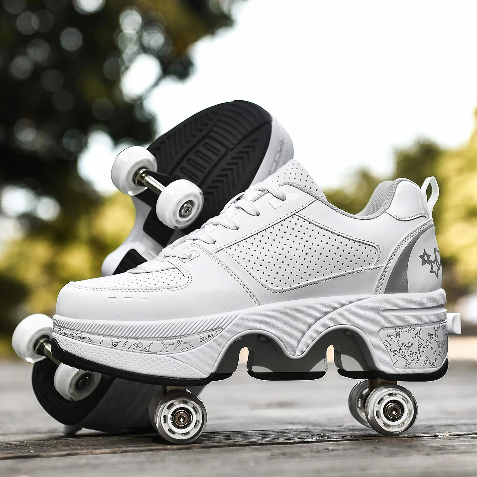 Pattini a Rotelle Unisex Scarpe con Rotelle Scarpe da Skate 2 in 1 e Scarpe da Ginnastica Che si Trasformano in Pattini a Rotelle Regalo per Bambini, Ragazzi, Ragazze, Uomini e Donne