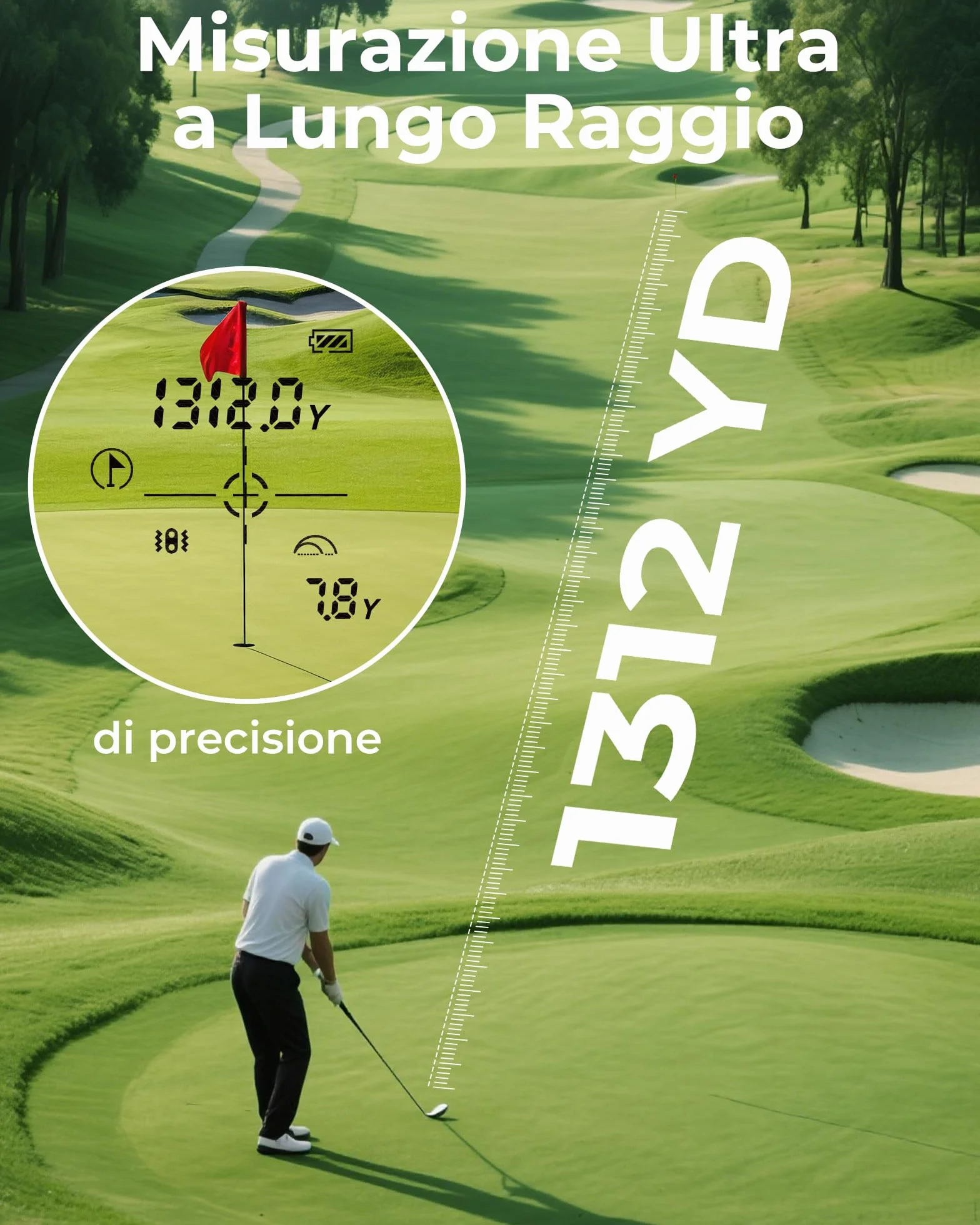 CIGMAN Telemetro Golf/Caccia Da 1200M con Display LCD Telemetri da Golf, con Pendenza,Ricaricabile via USB,Bloccaggio Degli Alberi Bandiera, Funzione magnetica inclusa, Accessori da golf