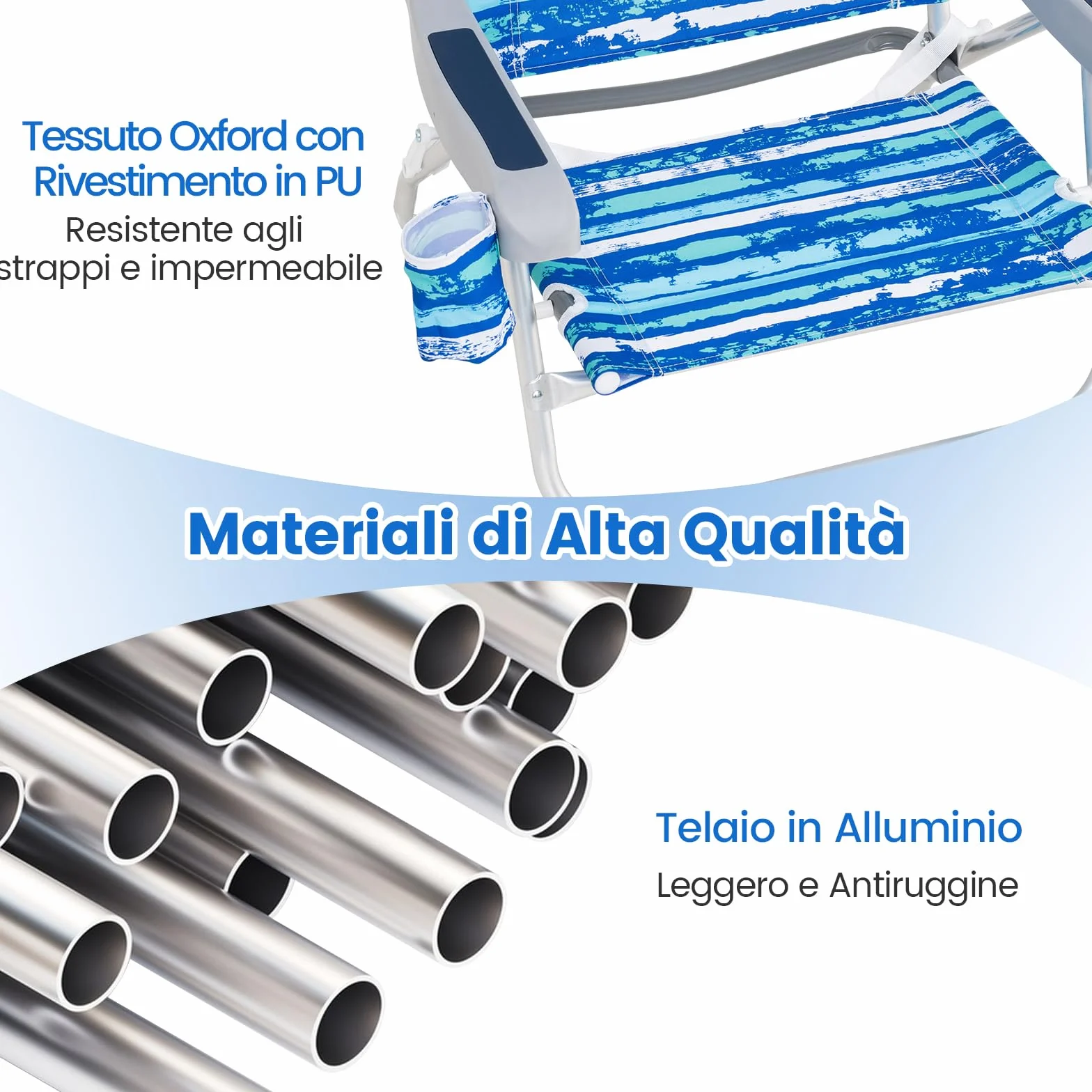 COSTWAY Set di 2 Sedie Pieghevoli da Spiaggia, Sdraio Regolabile 5 Posizioni, Portata 150 kg Blu