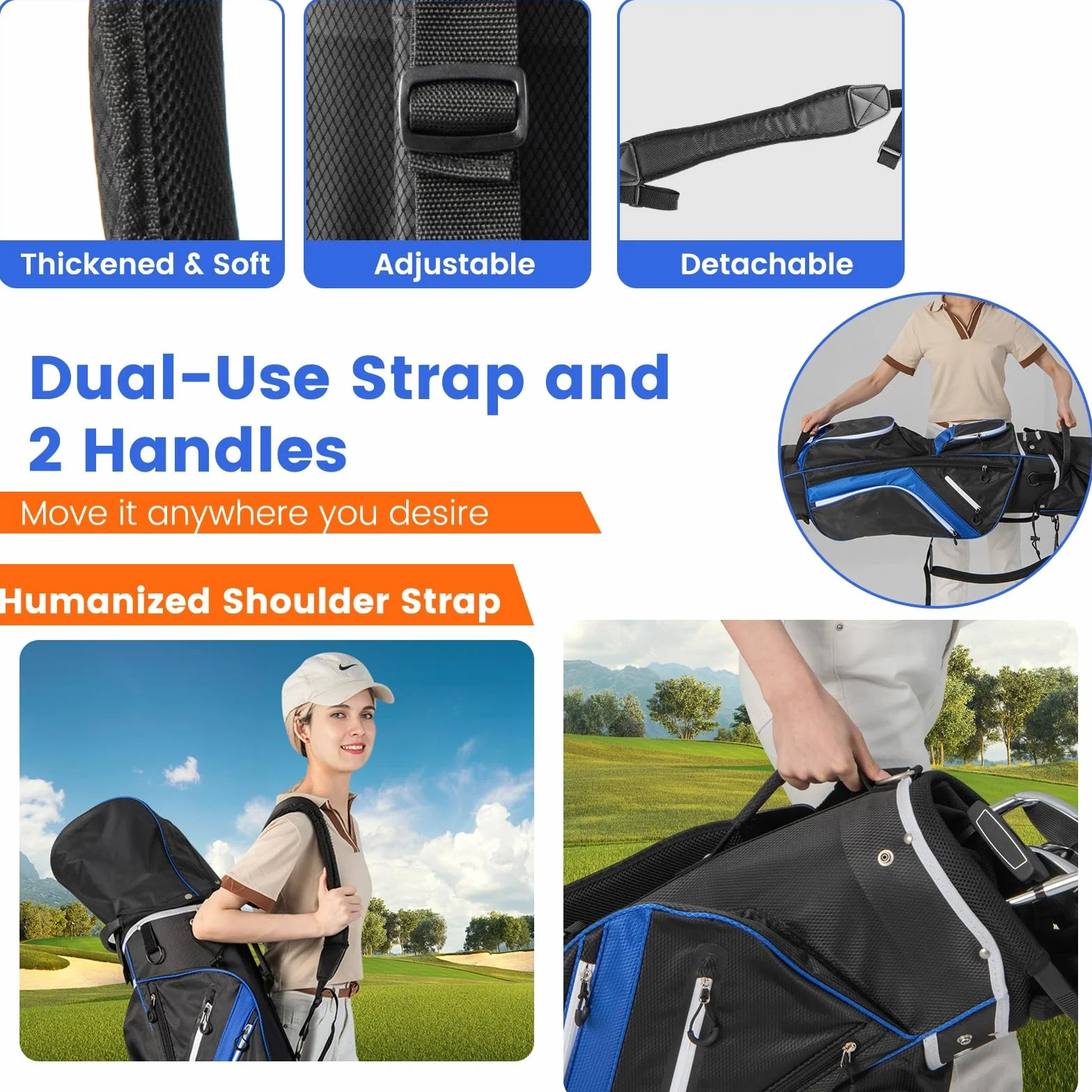 LIFEZEAL Sacca Golf, Travel Bag, Custodia a 14 Scomparti, Borsa Golf a Spalla, Leggera, Impermeabile, Portatile, con Cinghia, Portabicchierie, 9 Sacchi, Borsa Termica, Portaombrello