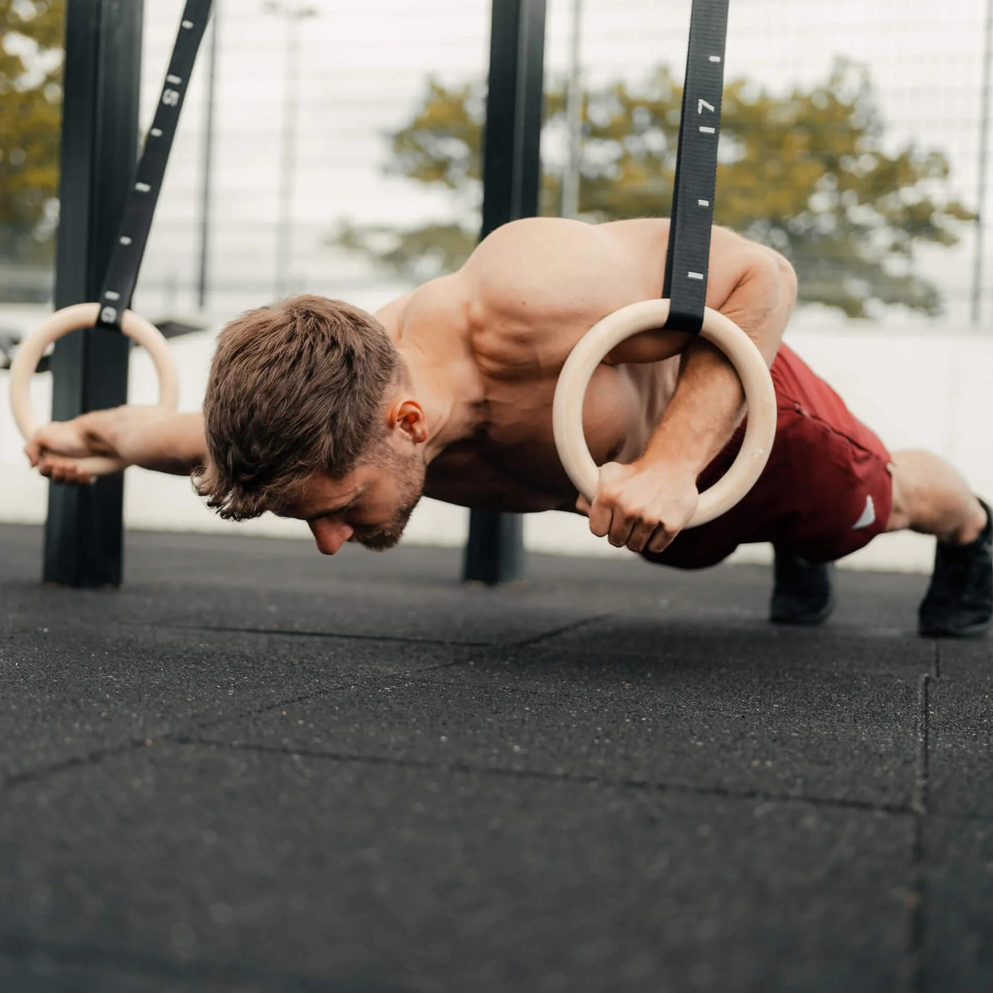 GORNATION Anelli per Calisthenics in Legno, Anelli Olimpici da Ginnastica con Cinghie Regolabili e Sacca
