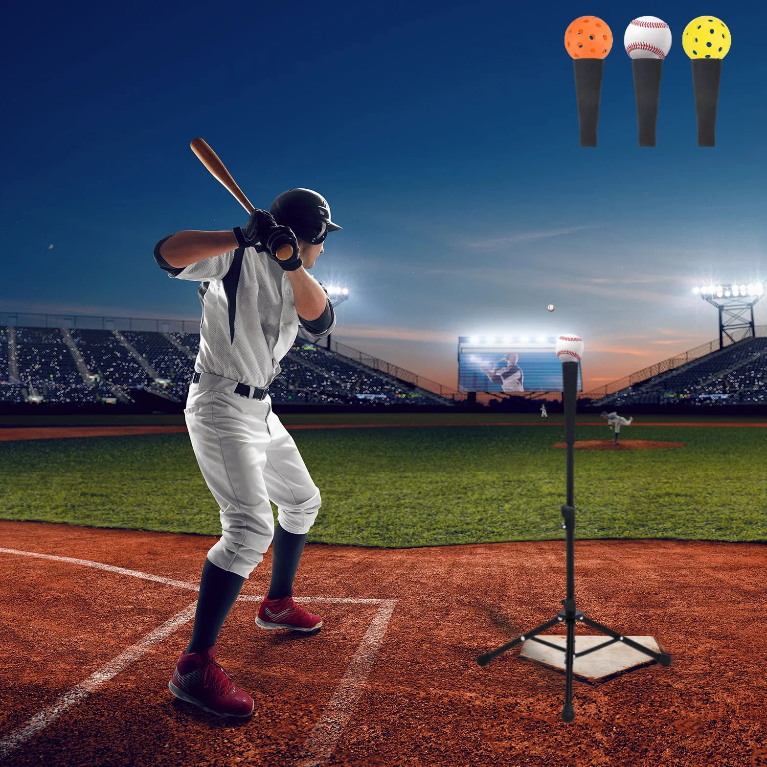 PATIKIL Viaggi Baseball Battuta Tee, Portatile Baseball Tee Regolabile Altezza da 25" a 41" Treppiede Softball Tee Alzati per Colpire Allenamento Esercitati, Nero