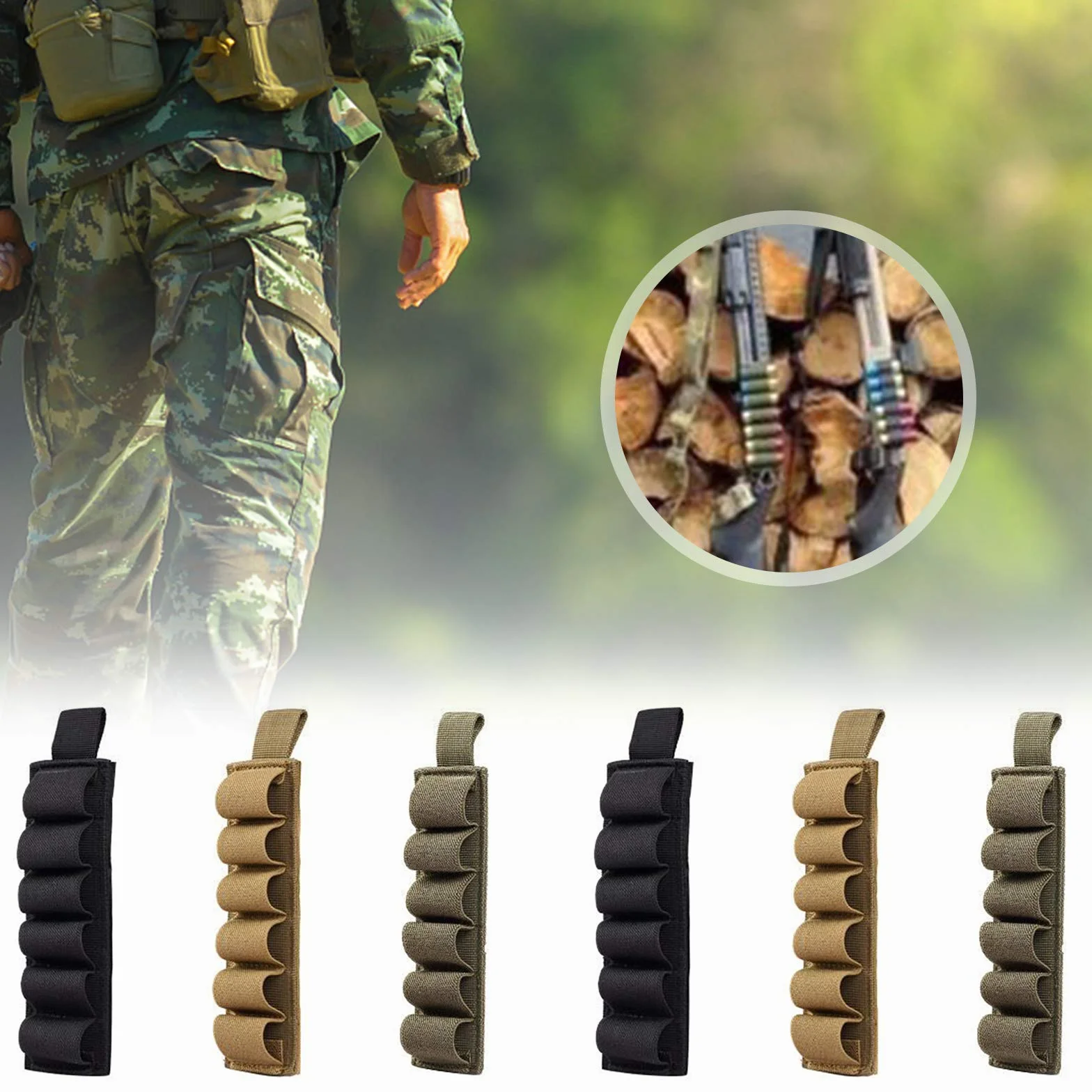 Porta cartucce tattico in Nylon 6 rotondi per fucili airsoft (Nero)