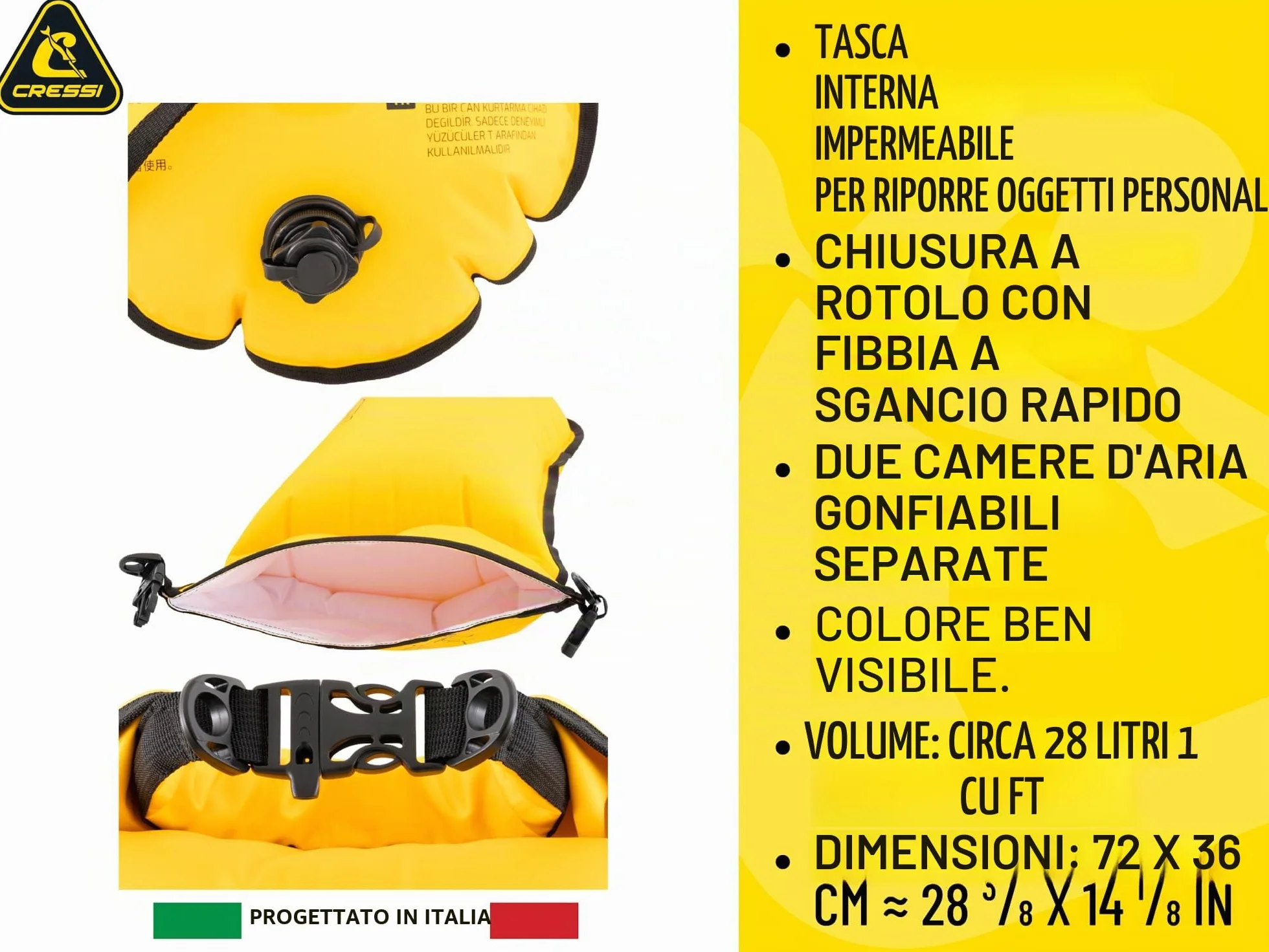 CRESSI dal 1946 - Glide Swim Buoy - Boa di Segnalazione Gonfiabile Pratica e Compatta per Massima visibilità di Nuotatori, Snorkelisti e Triatleti in Mare o Acque Libere Libere