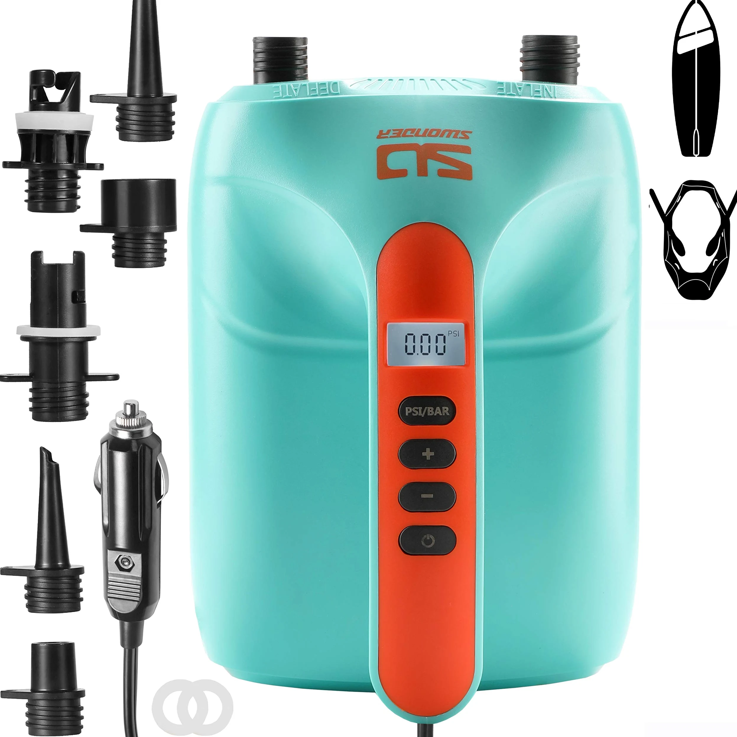 Swonder SUP Pompa elettrica 20PSI ad alta pressione pompa ad aria elettrica con inflazione intelligente a due stadi, supporta 3 SUP in fila, buona per paddle board barche kayak