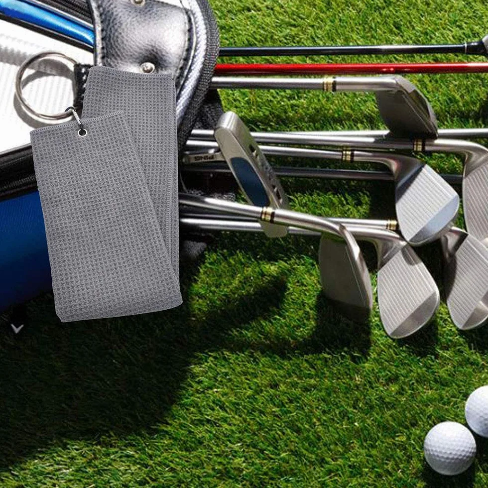 Asciugamano Sport Golf 2 Pezzi Microfibra 50x40 cm Grigio e Nero