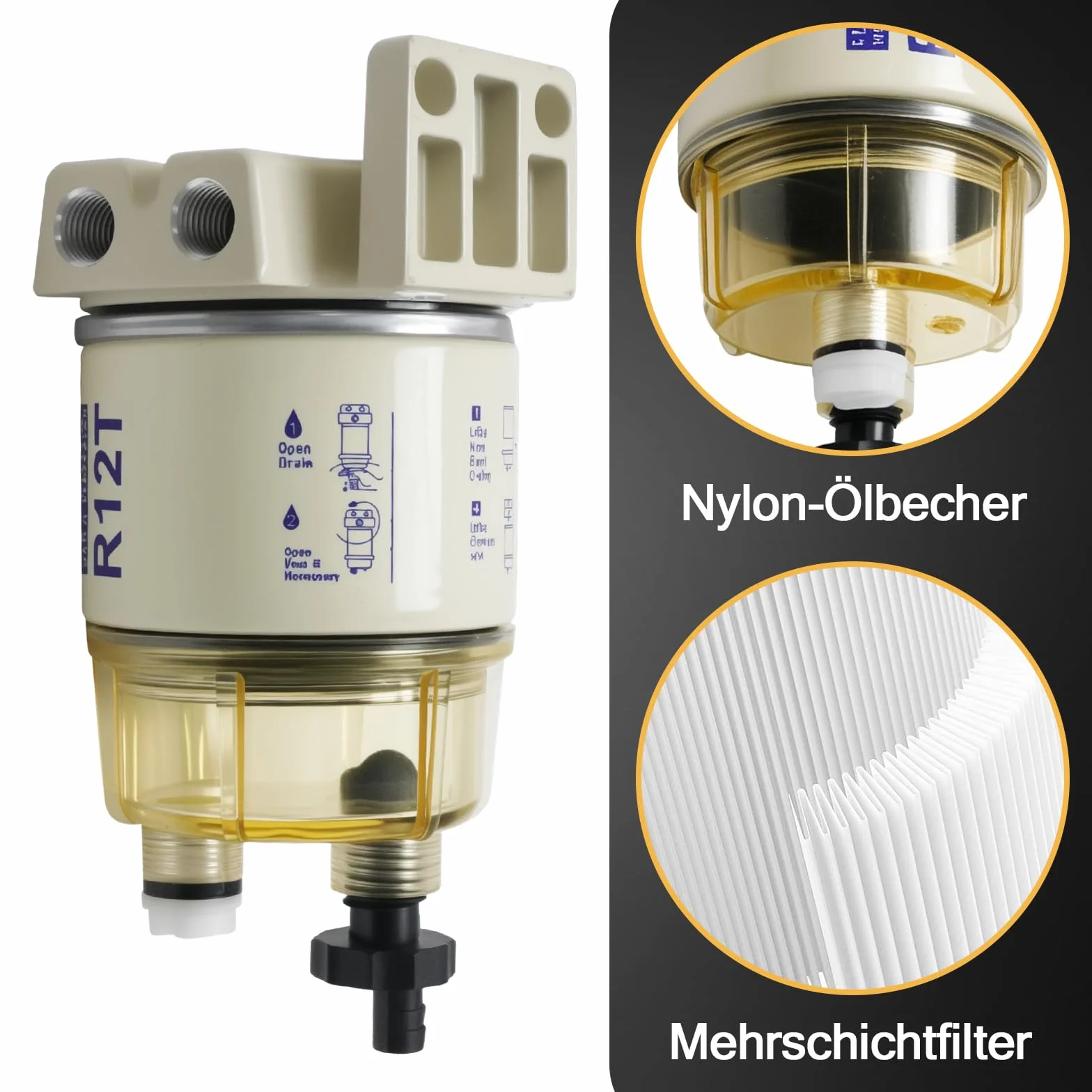 Filtro carburante barca 30 GPH 10 micron R12T Marine separatore acqua