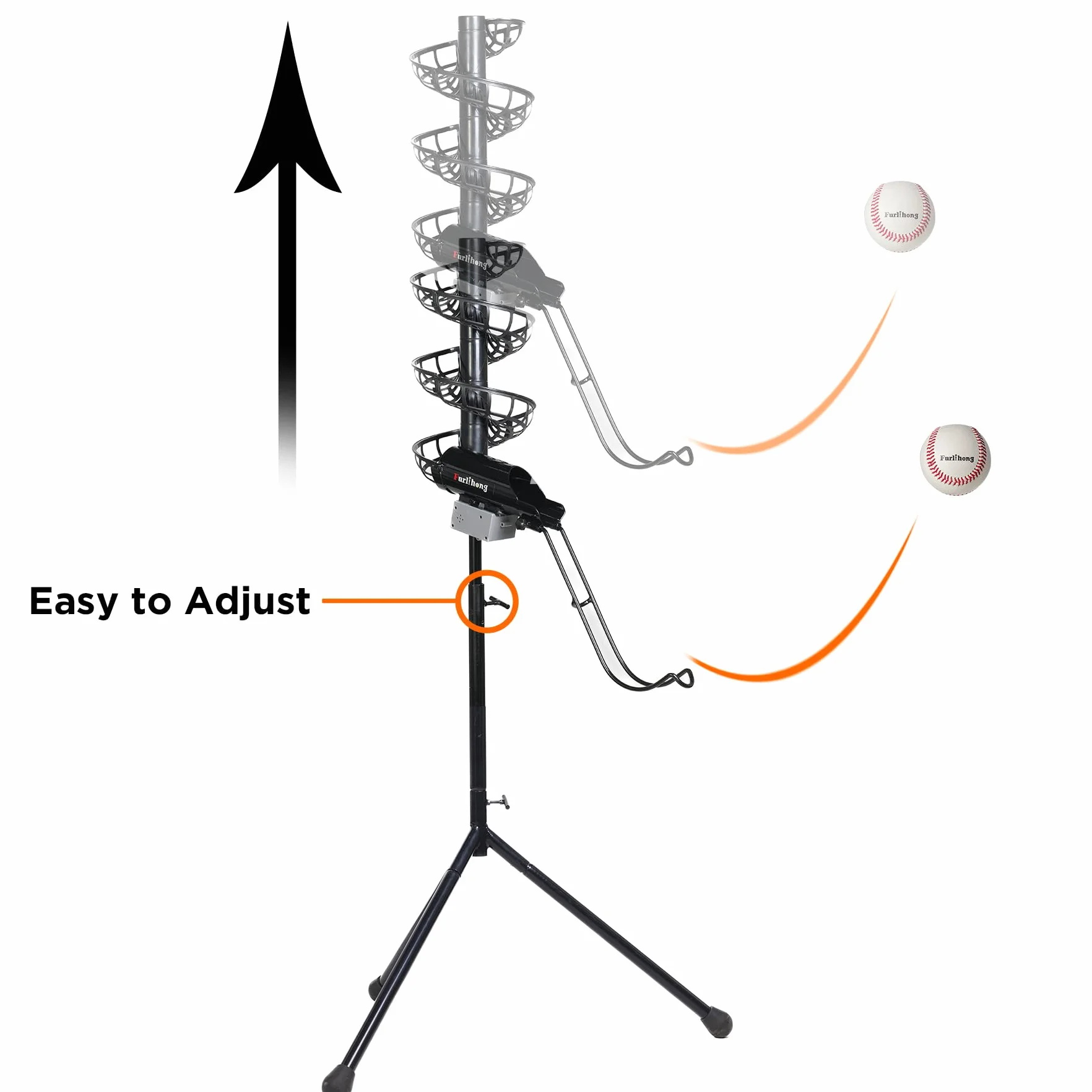 Furlihong 777BH-B Alimentatore automatico 2 in 1 per macchine da cricket e baseball e Soft Toss Trainer regolabile in altezza