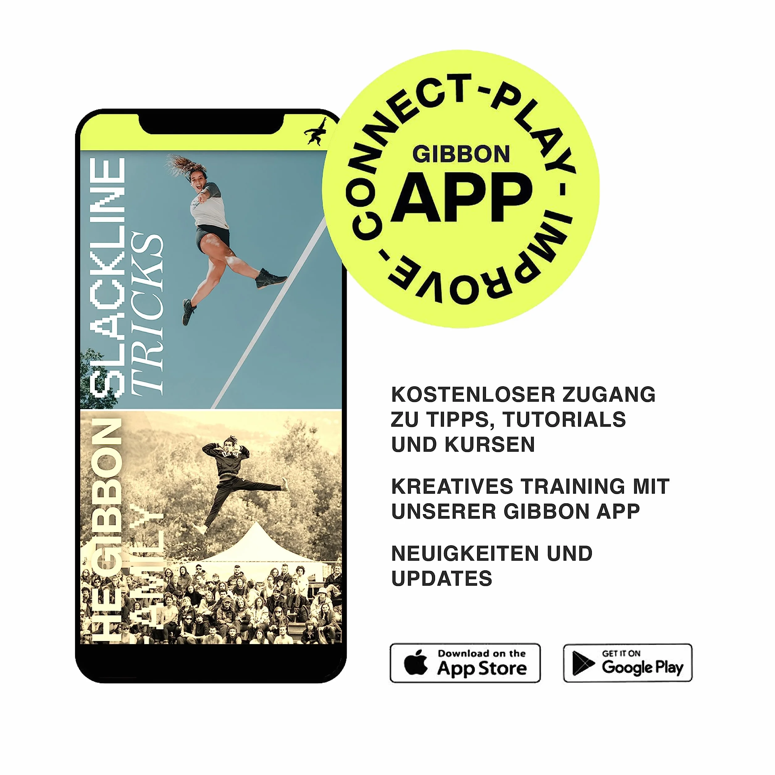 Gibbon Slacklines Classic Line 25m (22,5m slackline + 2,5m fettuccia) cricchetto protezione blocco sicurezza larghezza 5 cm
