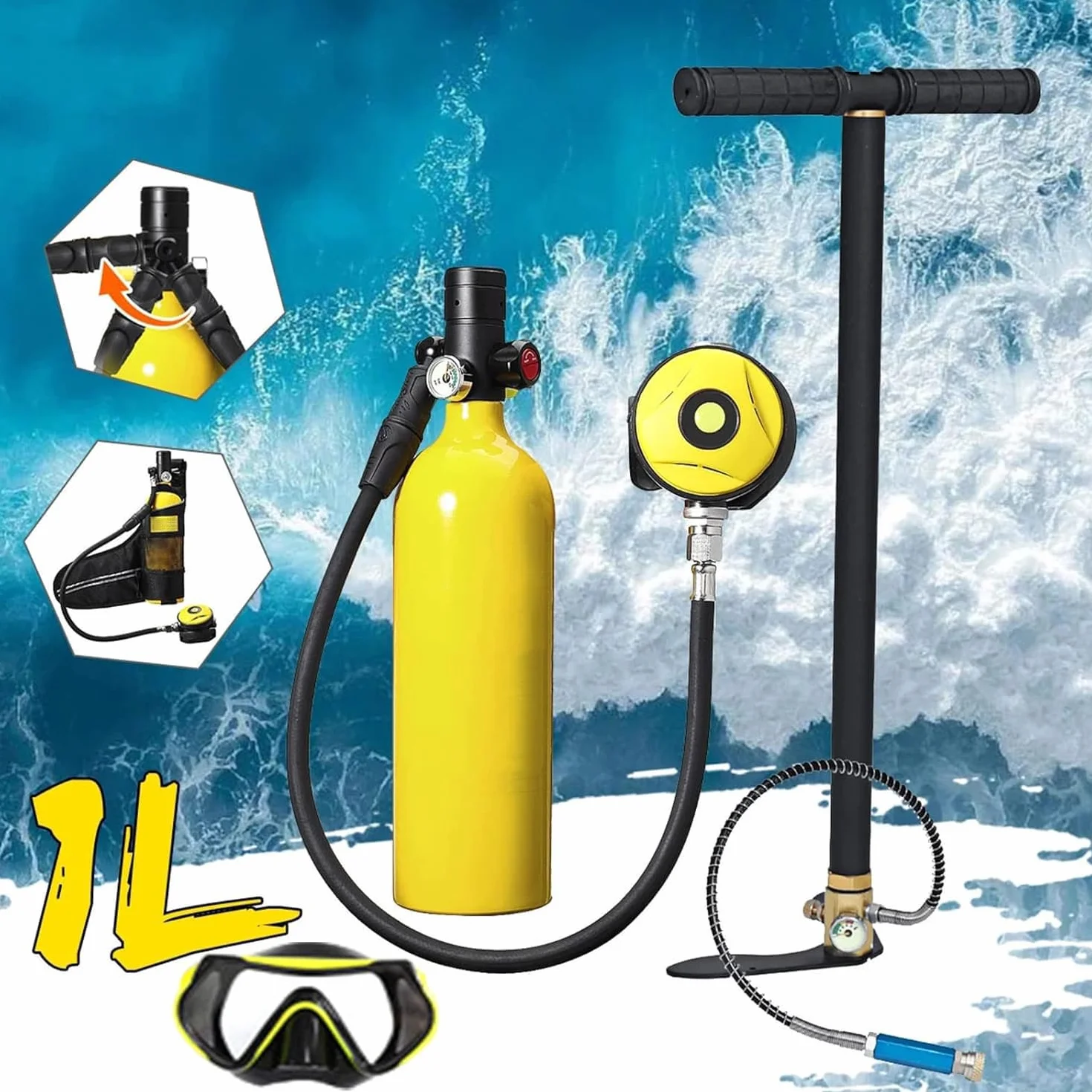 Mini Scuba Tank 1L Bombola Subacquea Ossigeno Serbatoio 15-20 Minuti Diving