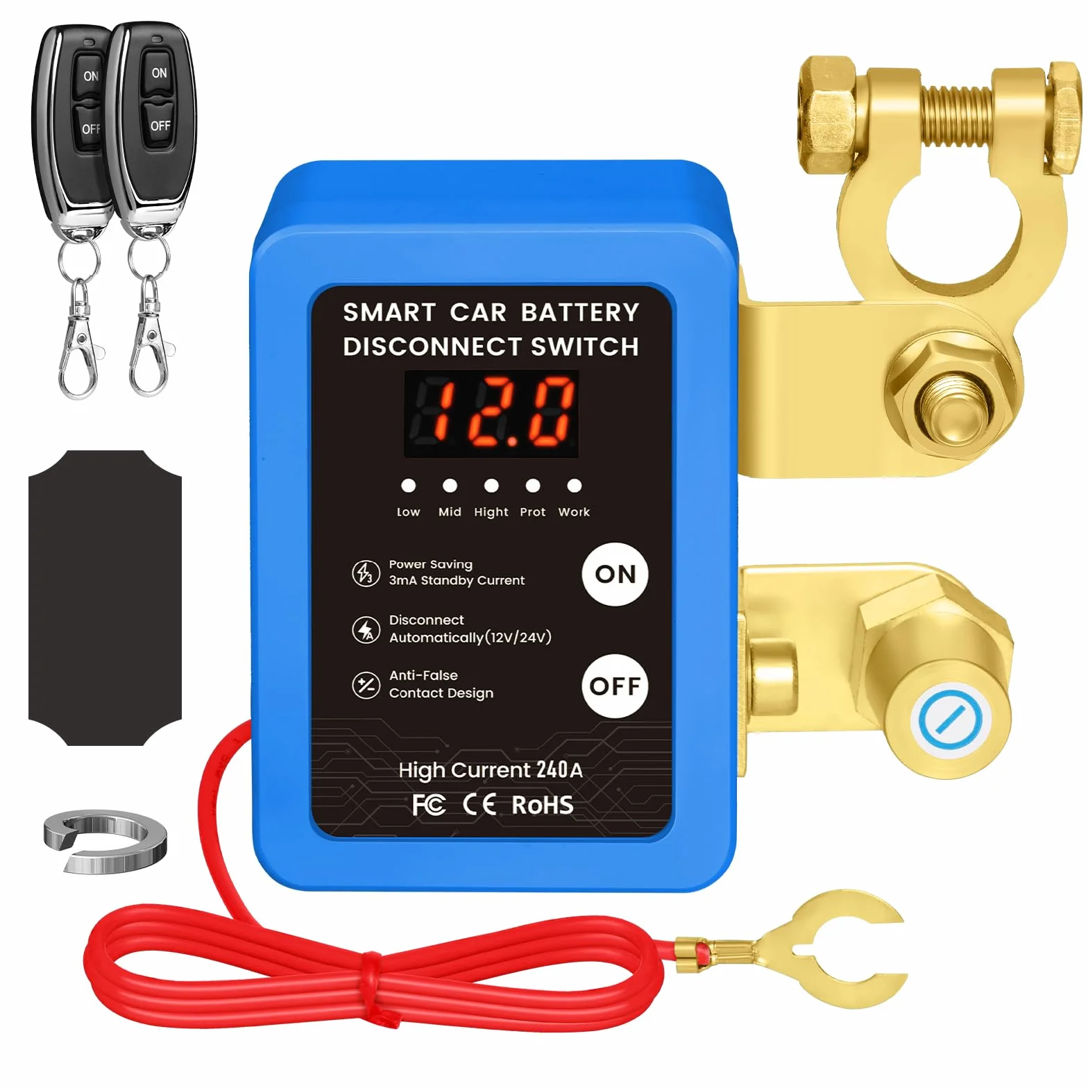 Interruttore di batteria telecomandato senza fili, tazza circuito batteria 12 V 240 A telecomando, interruttore di spegnimento automatico con display a LED per 12 V auto campeggio auto ATV camion