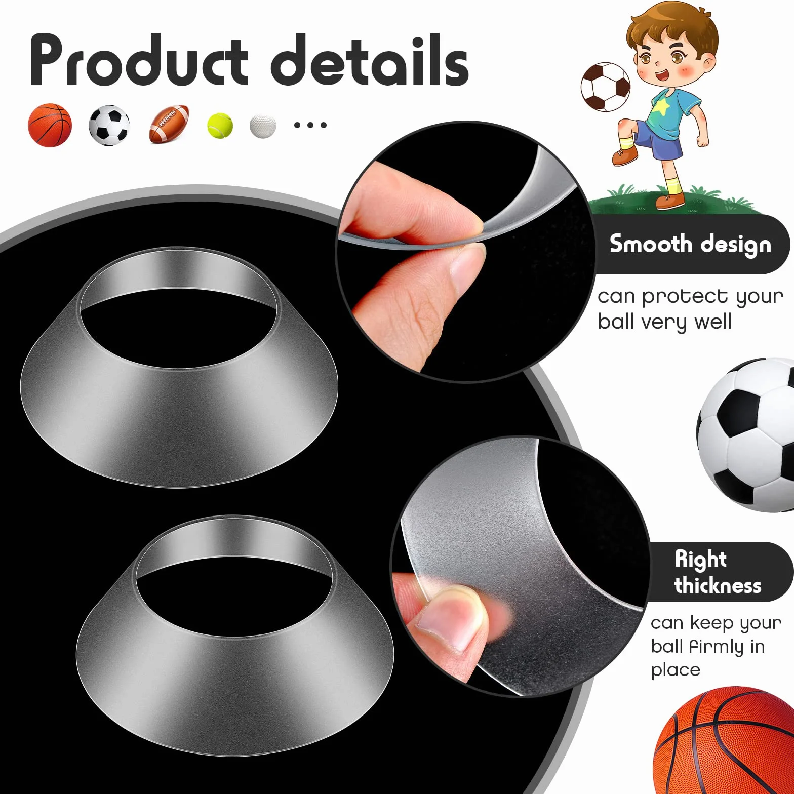 Supporto per Pallone Memorabilia Piedistallo per Sfera Stand Espositore per Porta Palla 6 Pezzi Trasparente
