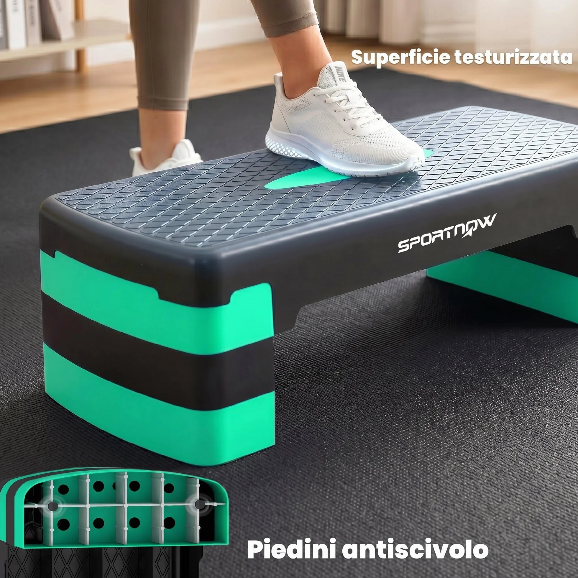 SPORTNOW Stepper Aerobico Regolabile, Step Palestra Altezza 10/15/20cm, Fitness Casa Cardio e Forza, Verde