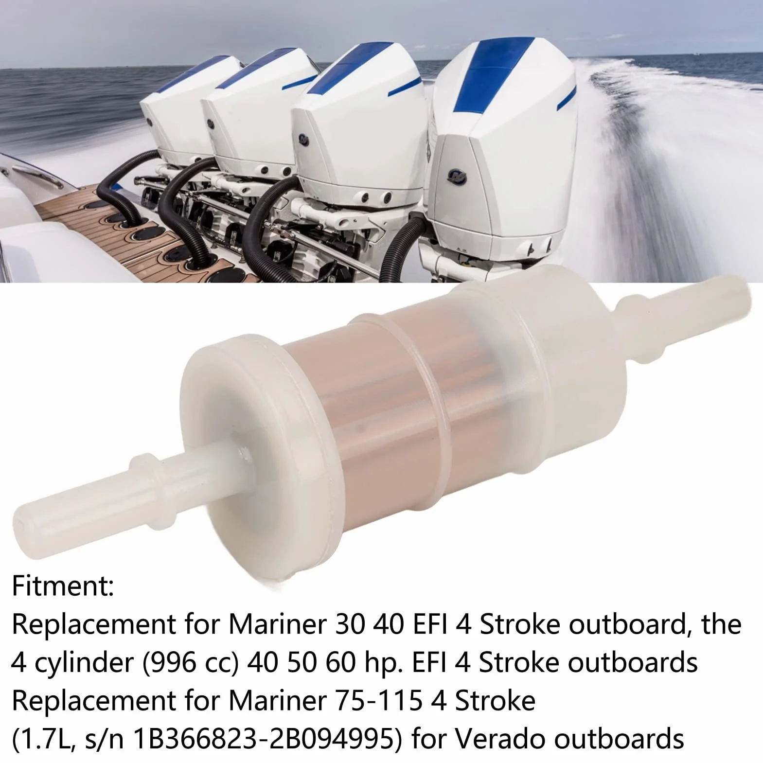 Filtro Carburante in Linea 16in Sostituzione per Mariner 40 50 60 EFI 4 Tempi Fuoribordo 35 879885Q
