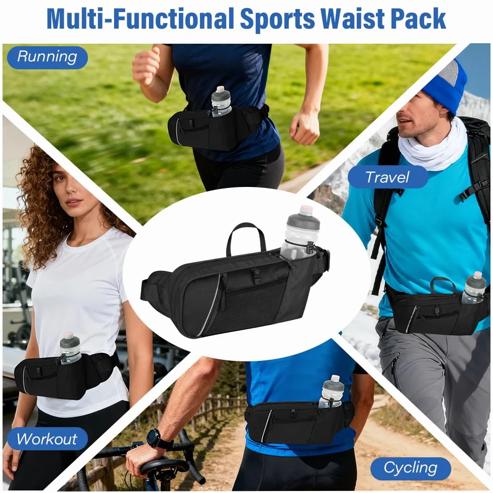 HOTUT Cintura da Corsa con Porta Bottiglia Marsupio Regolabile Sportivo per Maratona, Trail Running, Escursionismo, Jogging, Camminata (Nero)