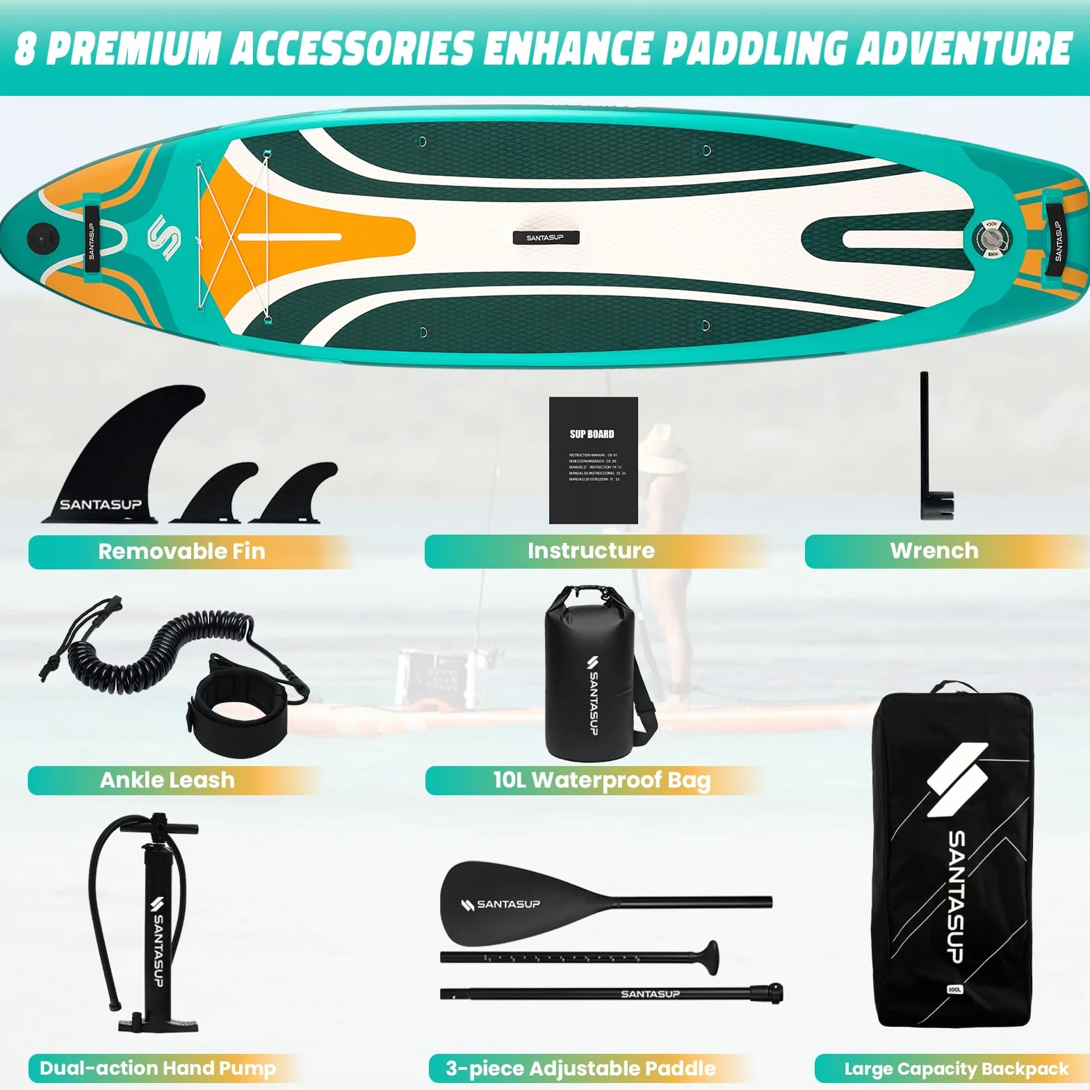 Tavola gonfiabile stand up paddle blu con accessori antiscivolo per adulti e ragazzi