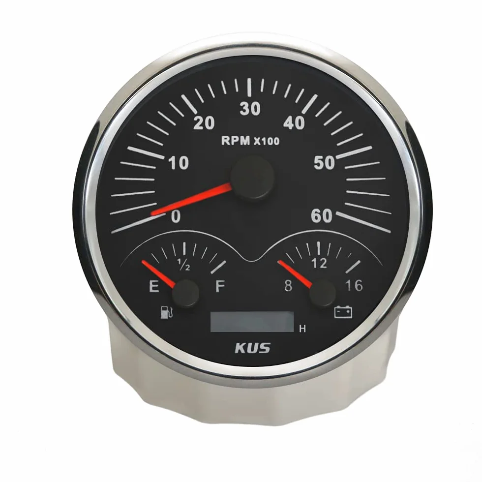 KUS Contagiri 3 in 1 calibro 110 mm 6000 giri/min con indicatore livello carburante voltmetro retroilluminato 12 V per trattori furgoni