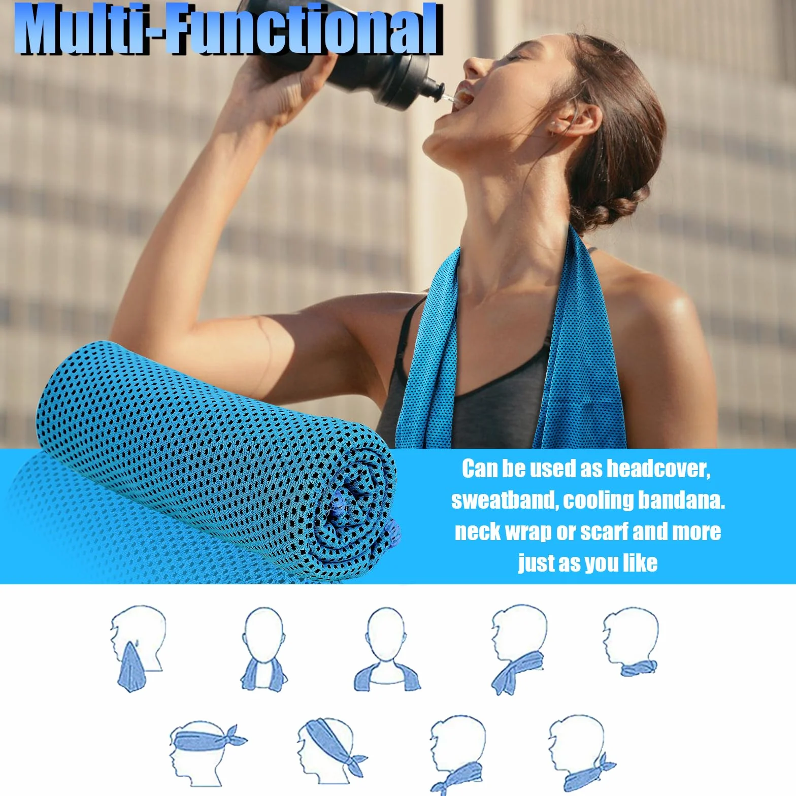 Asciugamano da ghiaccio 30 x 100cm, asciugamano golf, cooling towel, Asciugamano Raffreddamento per Yoga Palestra