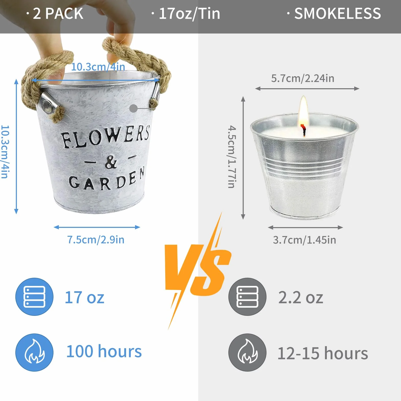 Candele Citronella Esterno Grande 2 pezzi 17 once Cera di Soia 160-200 ore Campeggio Giardino