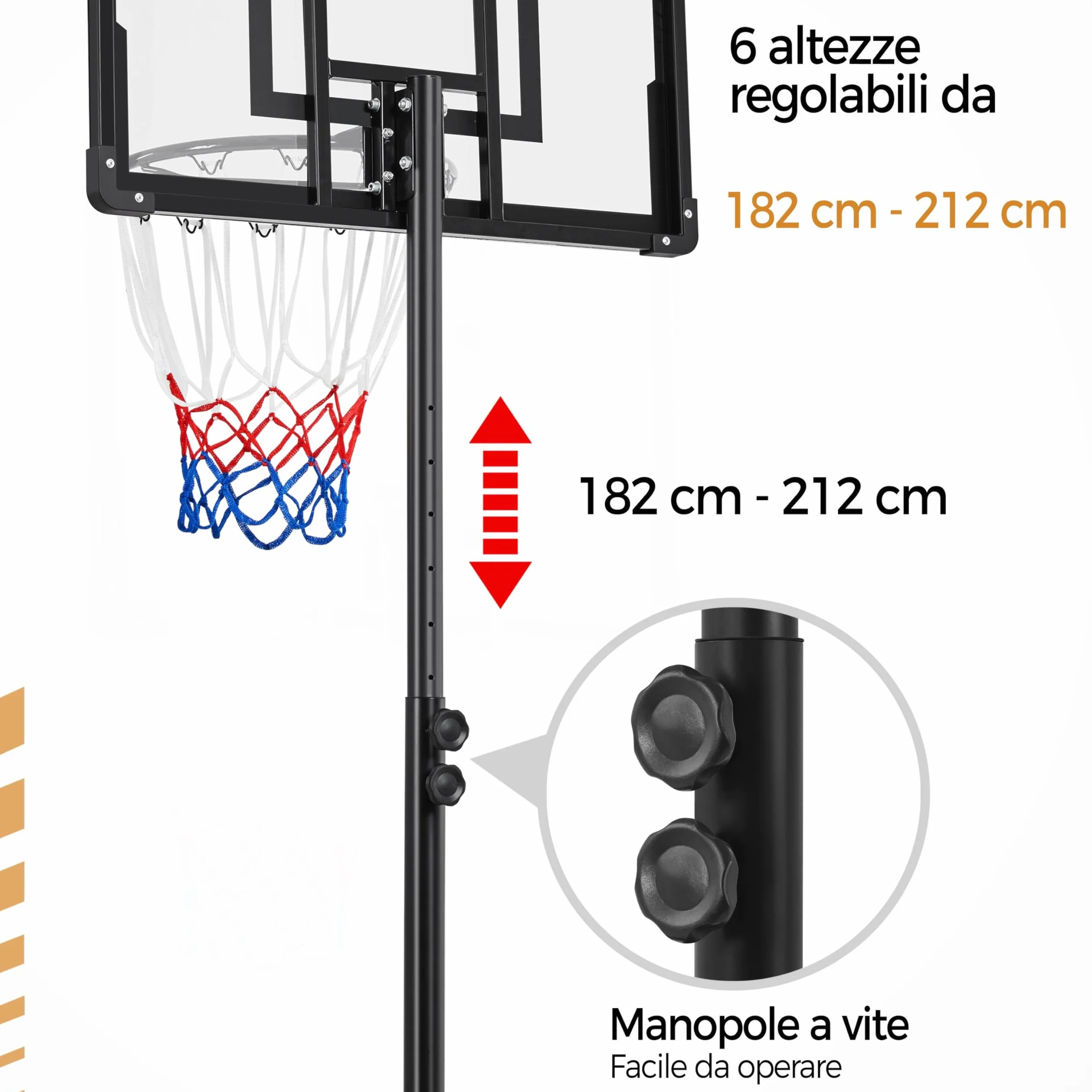 Yaheetech Canestro Basket Esterno Interno Altezza Regolabile con Colonna Tabellone