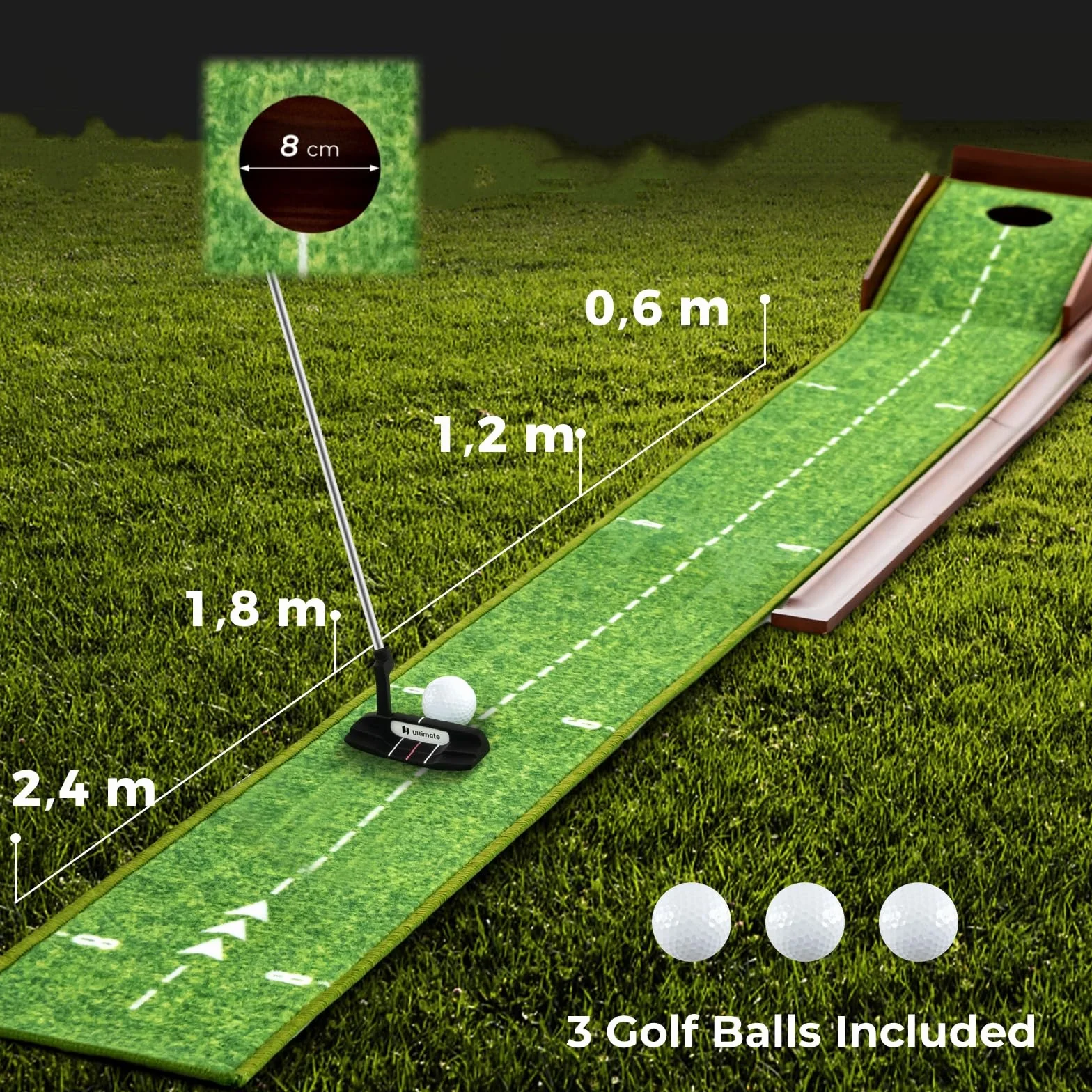 LIFEZEAL Golf Putting Mat, Tappetino da Golf con Ritorno Automatico, 3 Palline, per Interni ed Esterni