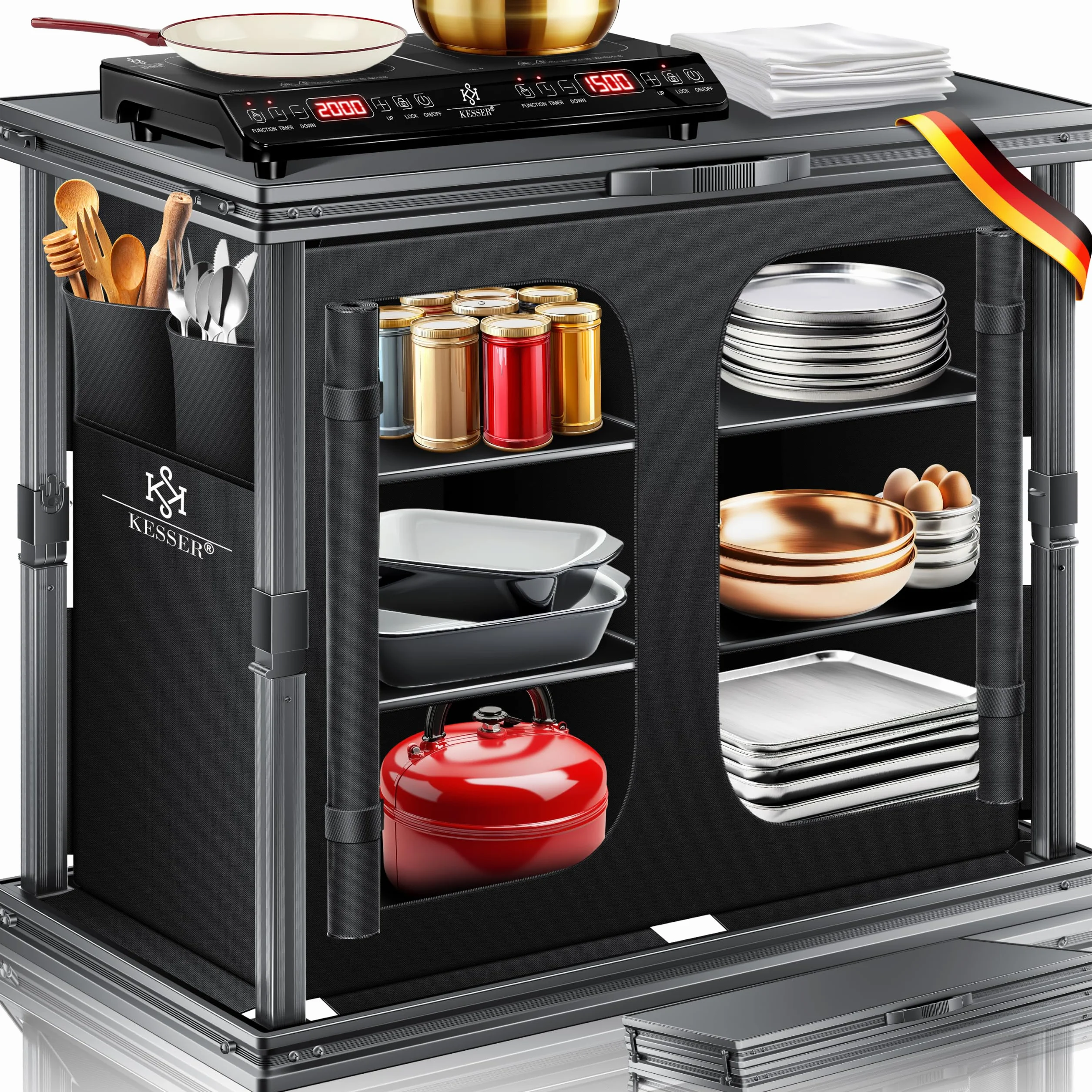 KESSER Mobiletto da campeggio pieghevole in alluminio 84x80 cm 6 scomparti zanzariera UV