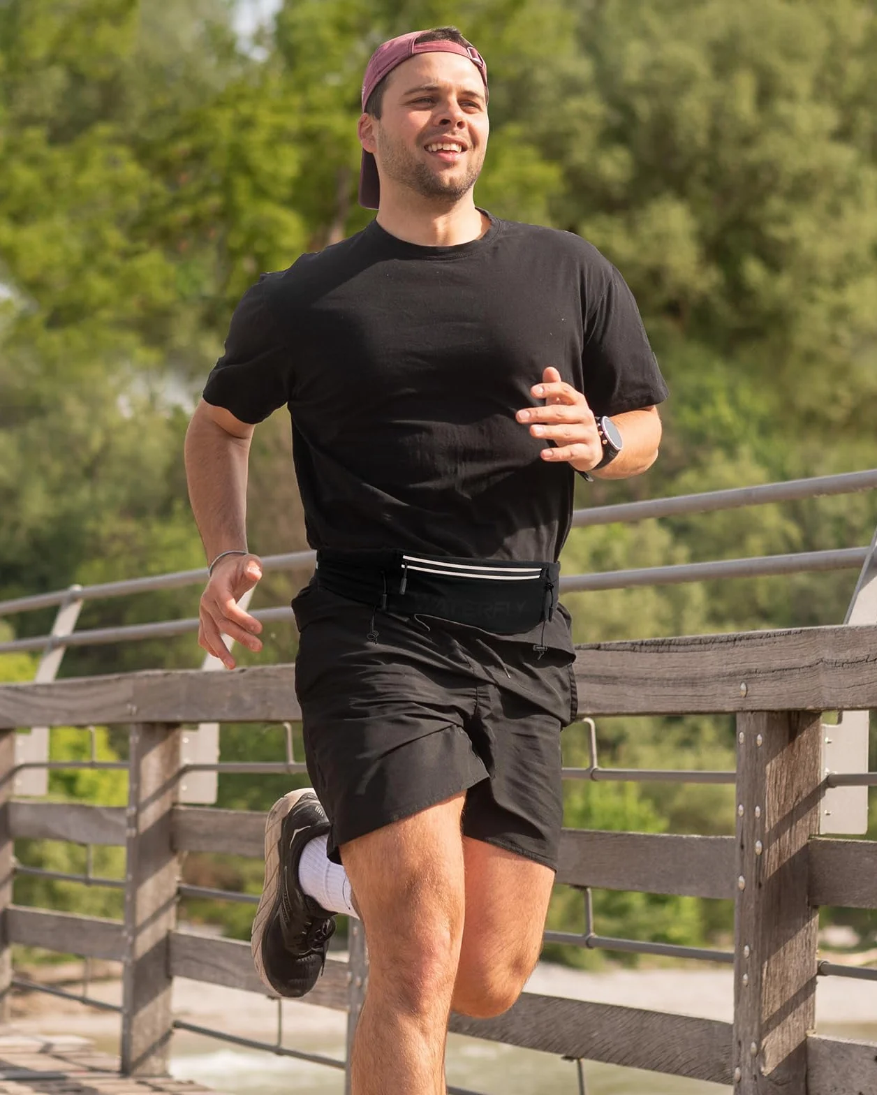 WATERFLY Marsupio Running Cintura da Corsa con Chiusura a clip per Cellulare 3 Tasche Jogging Sportivo