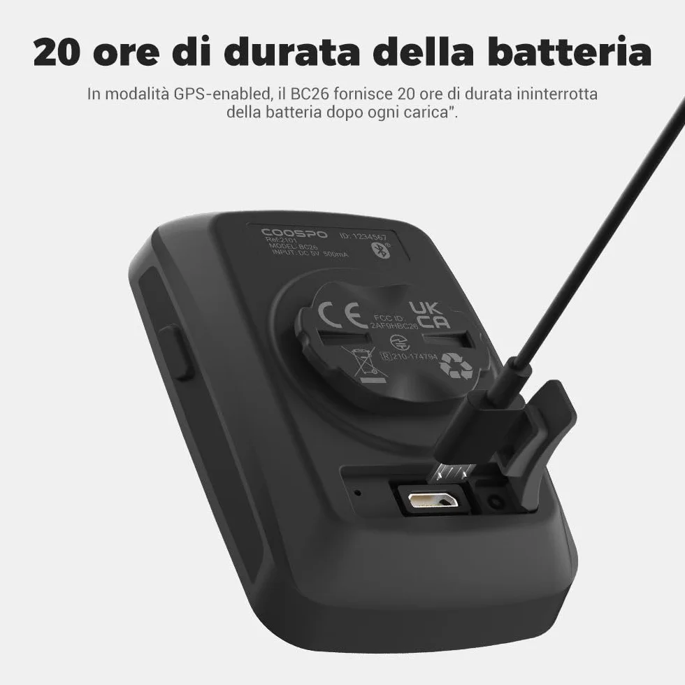 COOSPO Ciclocomputer GPS Senza Fili con Display 2.3" IP67 Impermeabile