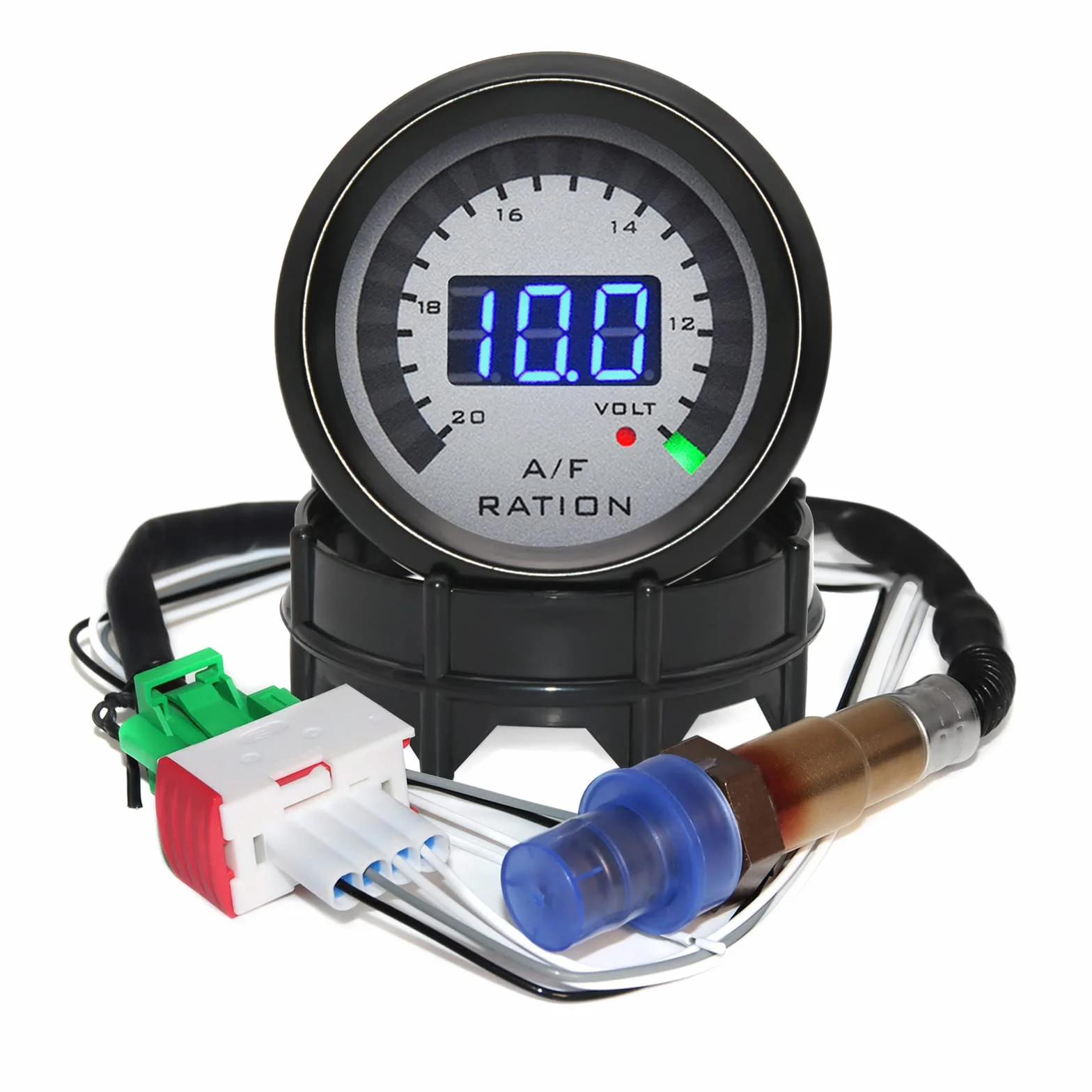 52 mm Digital Air Fuel Ratio Gauge auto da corsa LED blu con banda stretta O2 sensore di ossigeno per auto da 12 V
