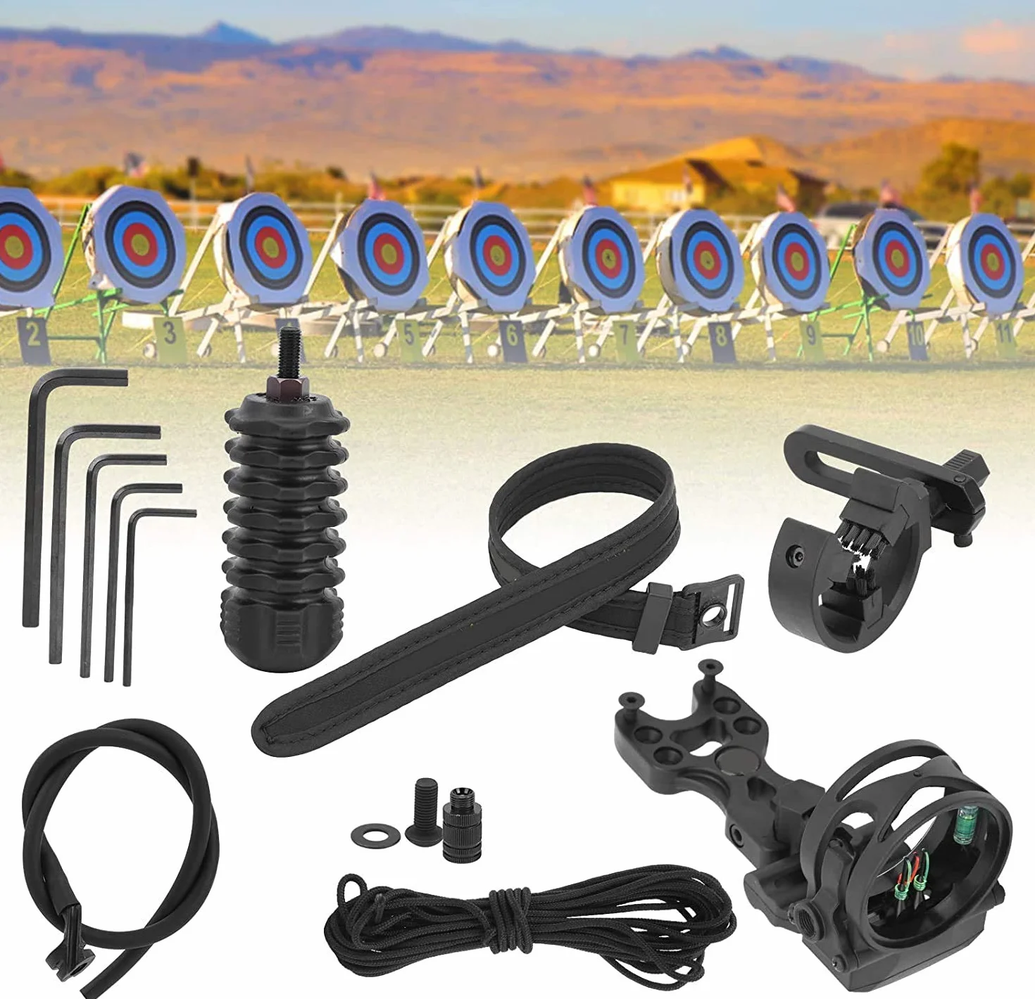 Namvo Set Accessori Tiro con l'Arco 3 Pin Mirino Ammortizzatore Gomma per Archi Ricurvi Composti