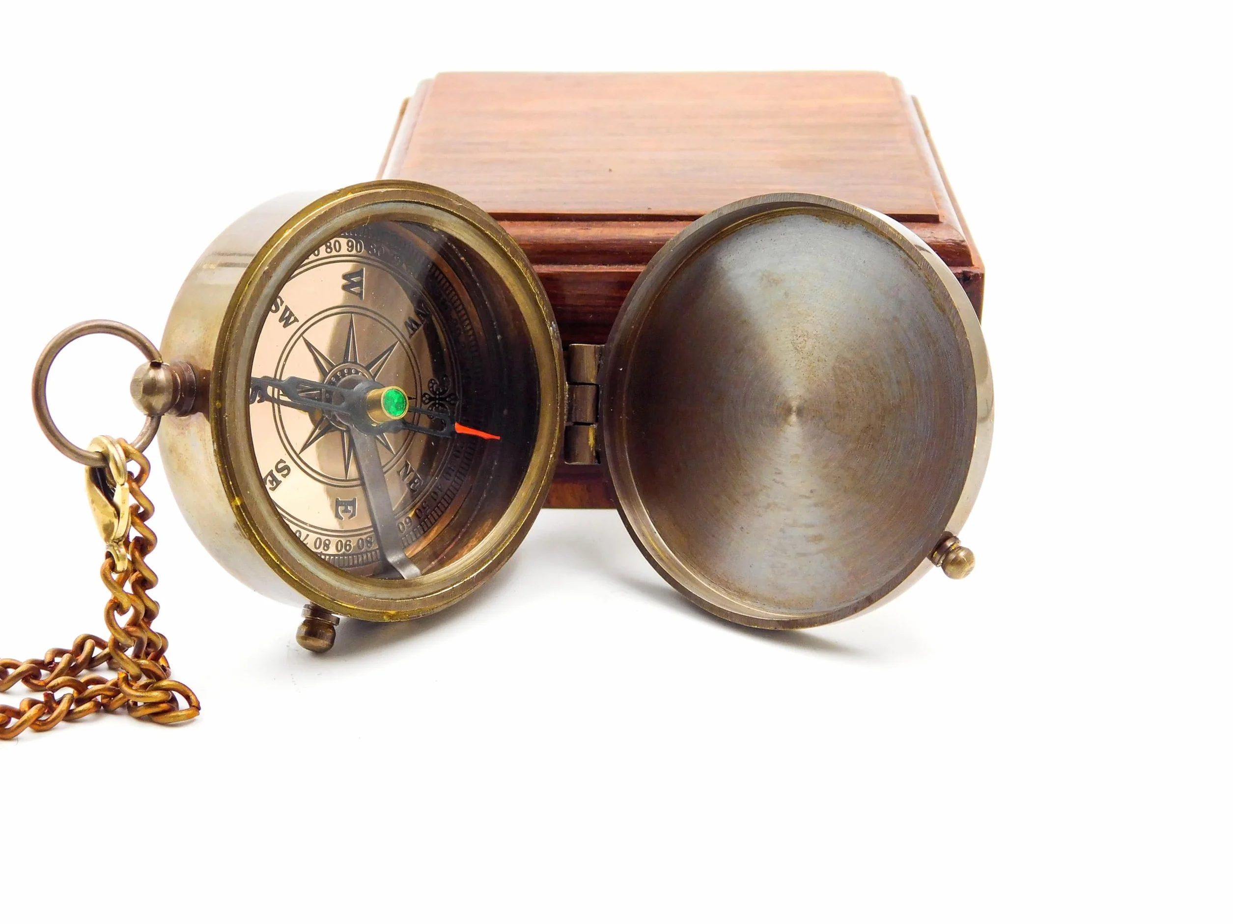 Bussola antica in ottone con incisione Go Confidently in The Direction of Your Dreams – Regalo con scatola di legno