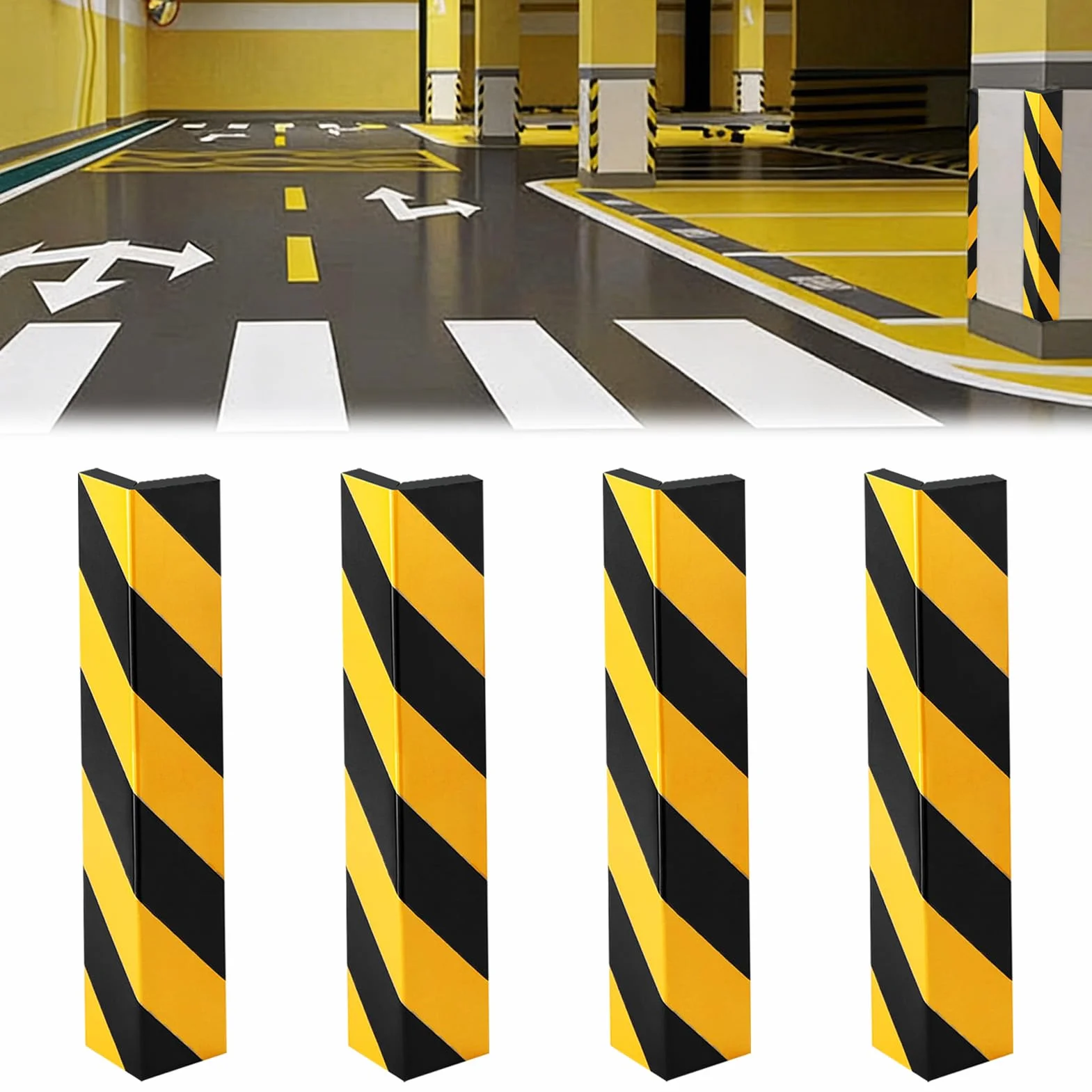 4 Pezzi Protezione per Bordi della Porta, Garage, con paracolpi portiere auto per i bordi delle porte, Strisce Nere e Gialle, per Parcheggi, Garage e Angoli Parete