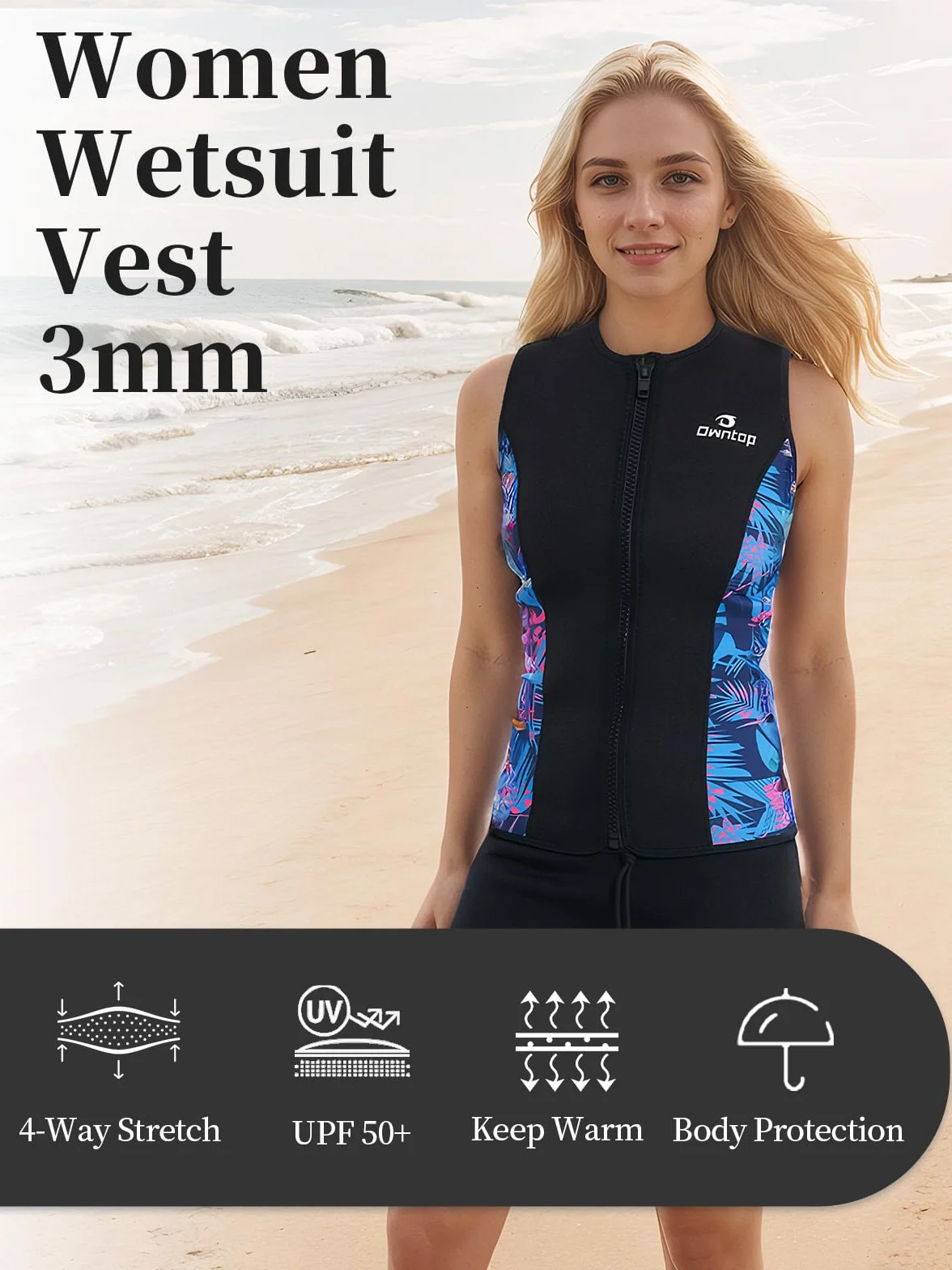 Owntop Muta da uomo e da donna Gilet in Neoprene Termico 3 mm Giacca Senza Maniche Surf Snorkeling Nuoto Immersioni