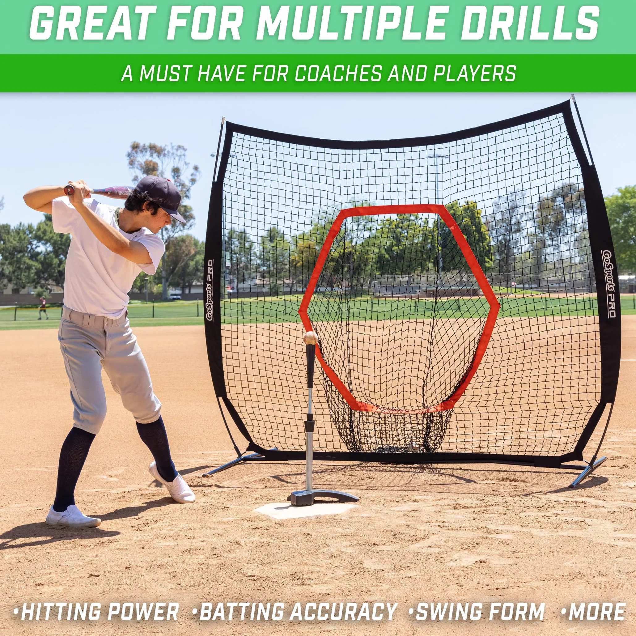 GoSports Tee da battuta baseball softball treppiede resistente altezza regolabile