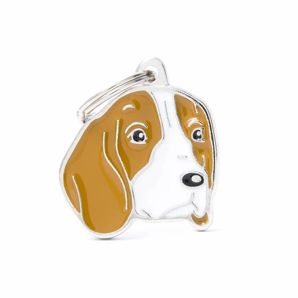 MyFamily Medaglietta per Cane Beagle Targhetta Cane Smaltata a Mano Metallo 27x30 mm